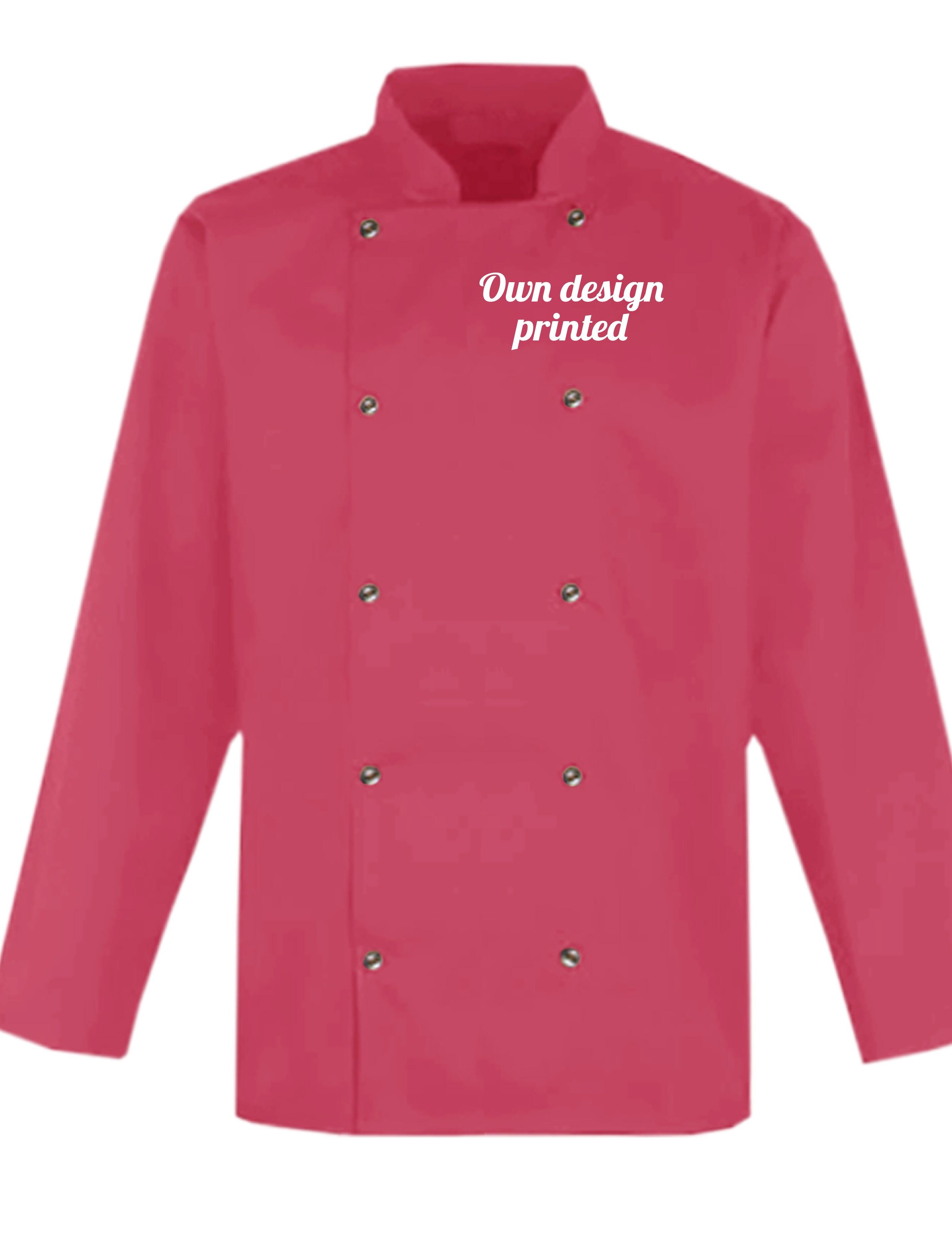 Personalised Long Sleeve Chef's Jacket Coral with print