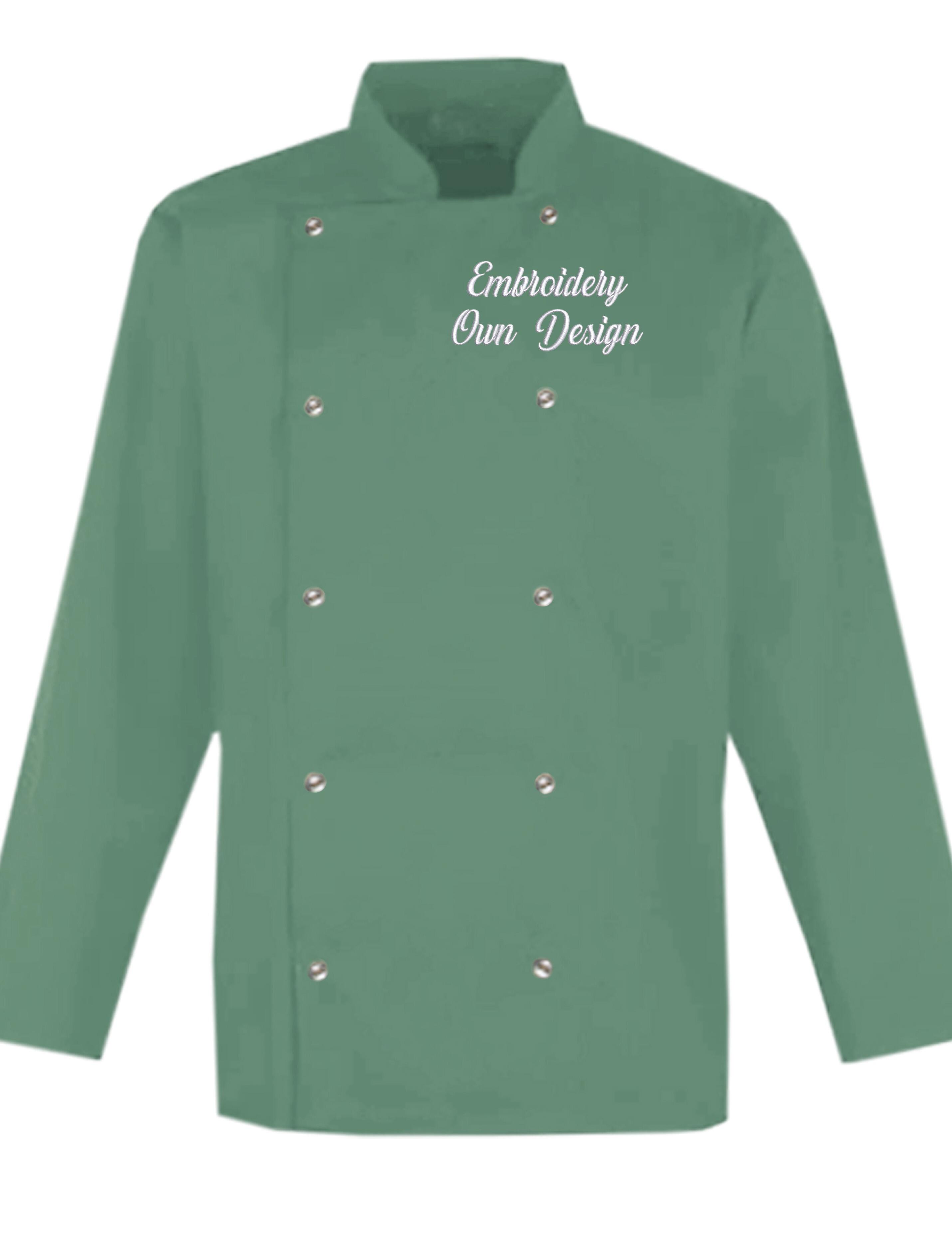 Personalised Long Sleeve Chef's Jacket olive with embroidery
