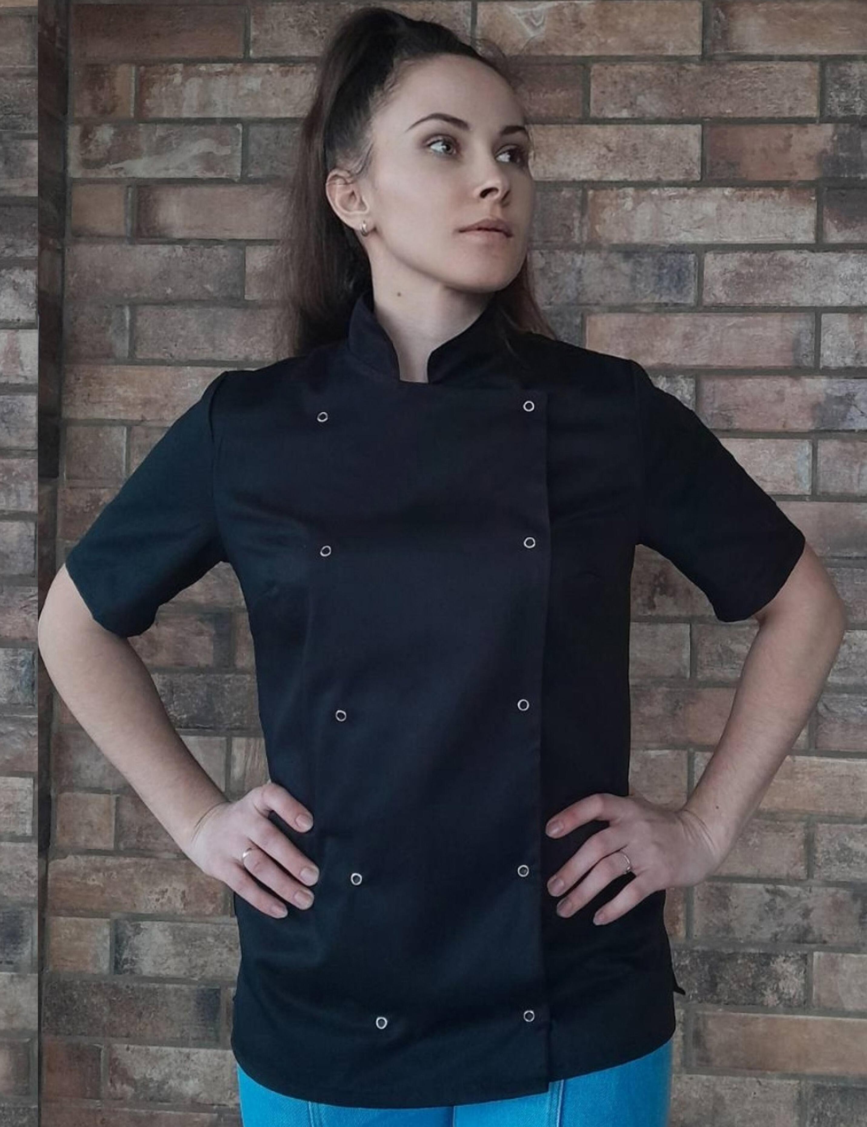 Embroidered Custom Ladies Short Sleeve Chef's Jacket black with name