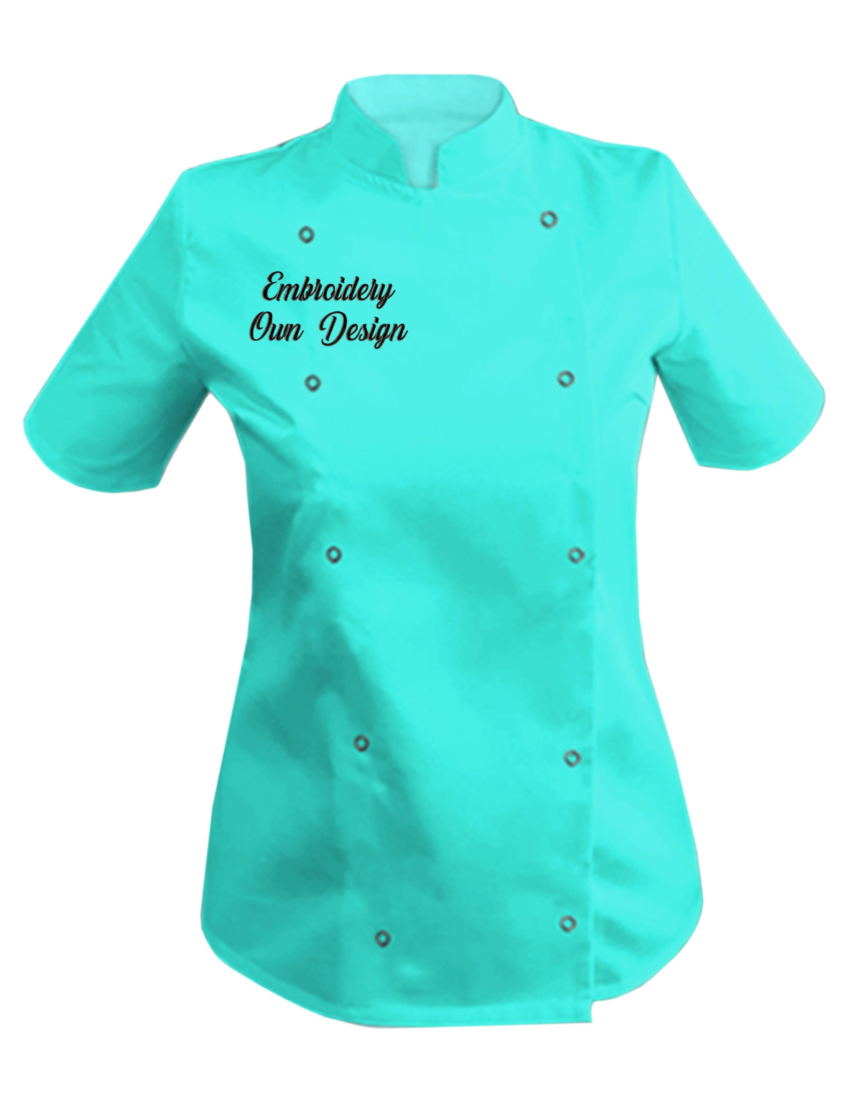 Personalised Women's Short Sleeve Chef's Jacket mint with embroidery