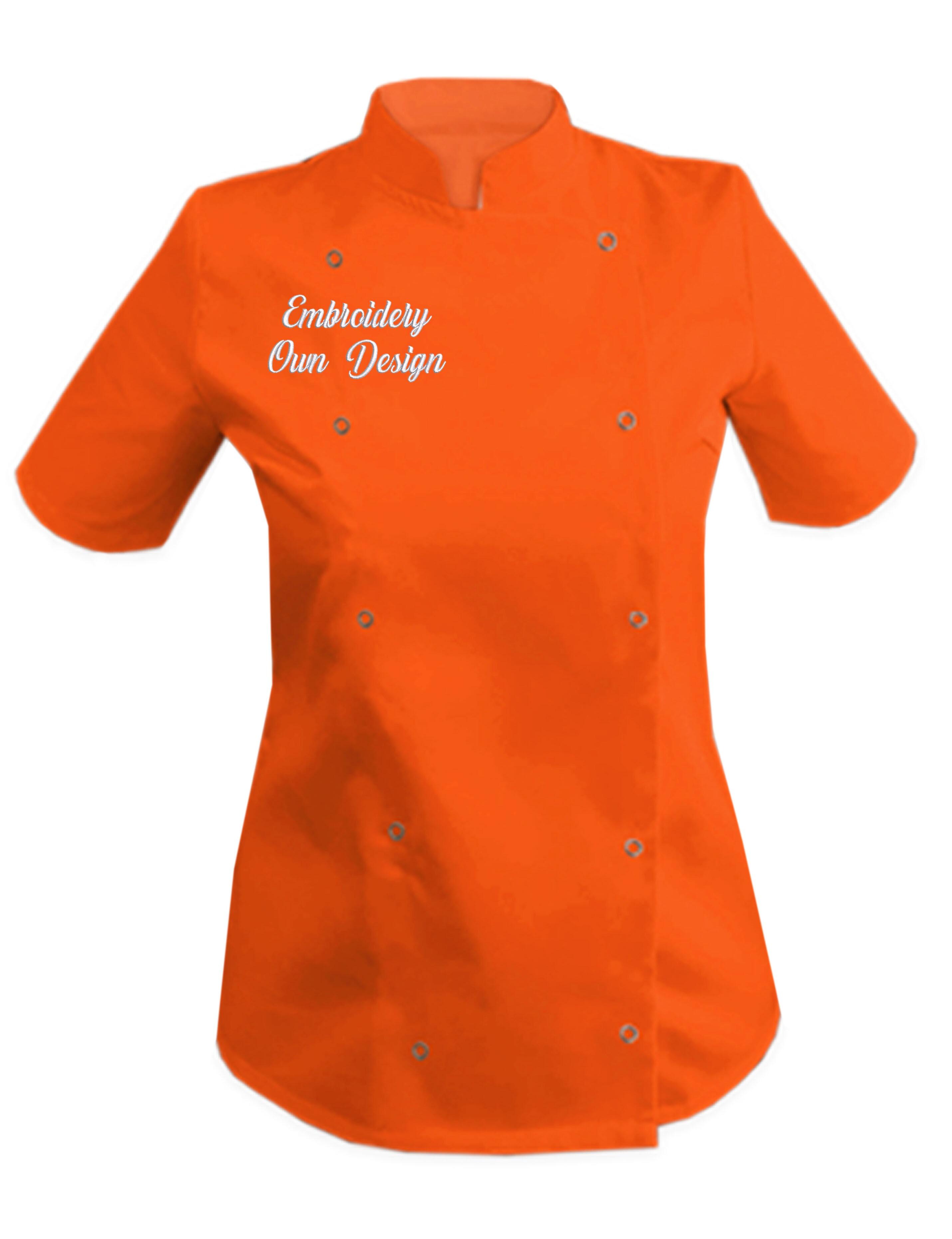 Personalised Women's Short Sleeve Chef's Jacket orange with embroidery