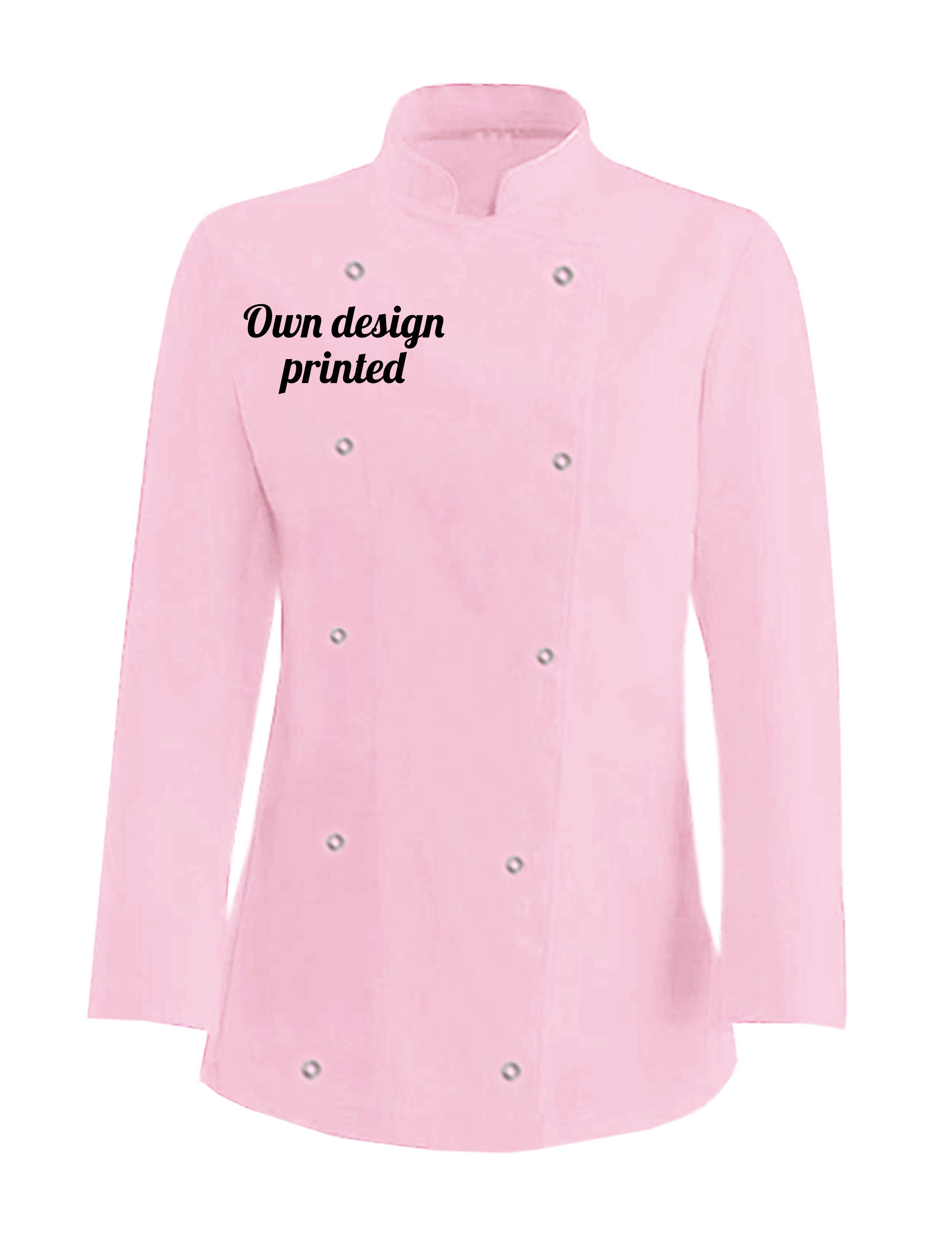 Personalised Women's Long Sleeve Chef's Jacket Pink with print
