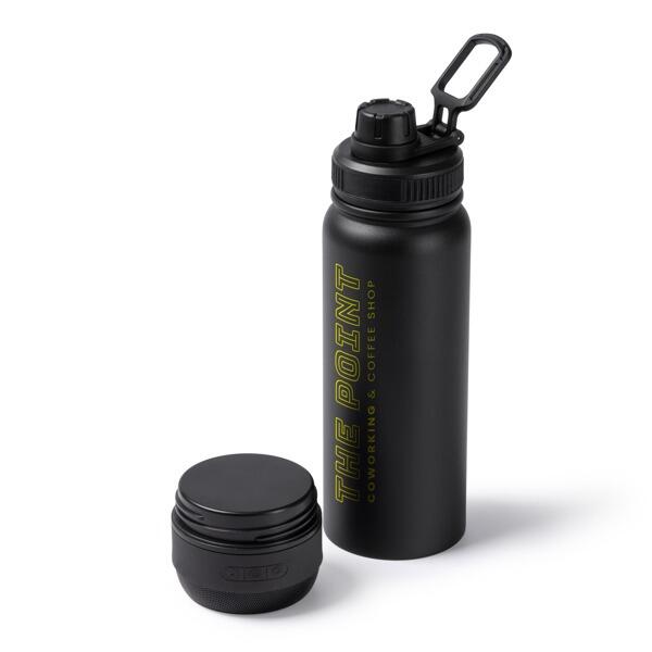Personalised Printed Thermal bottle with removable speaker black