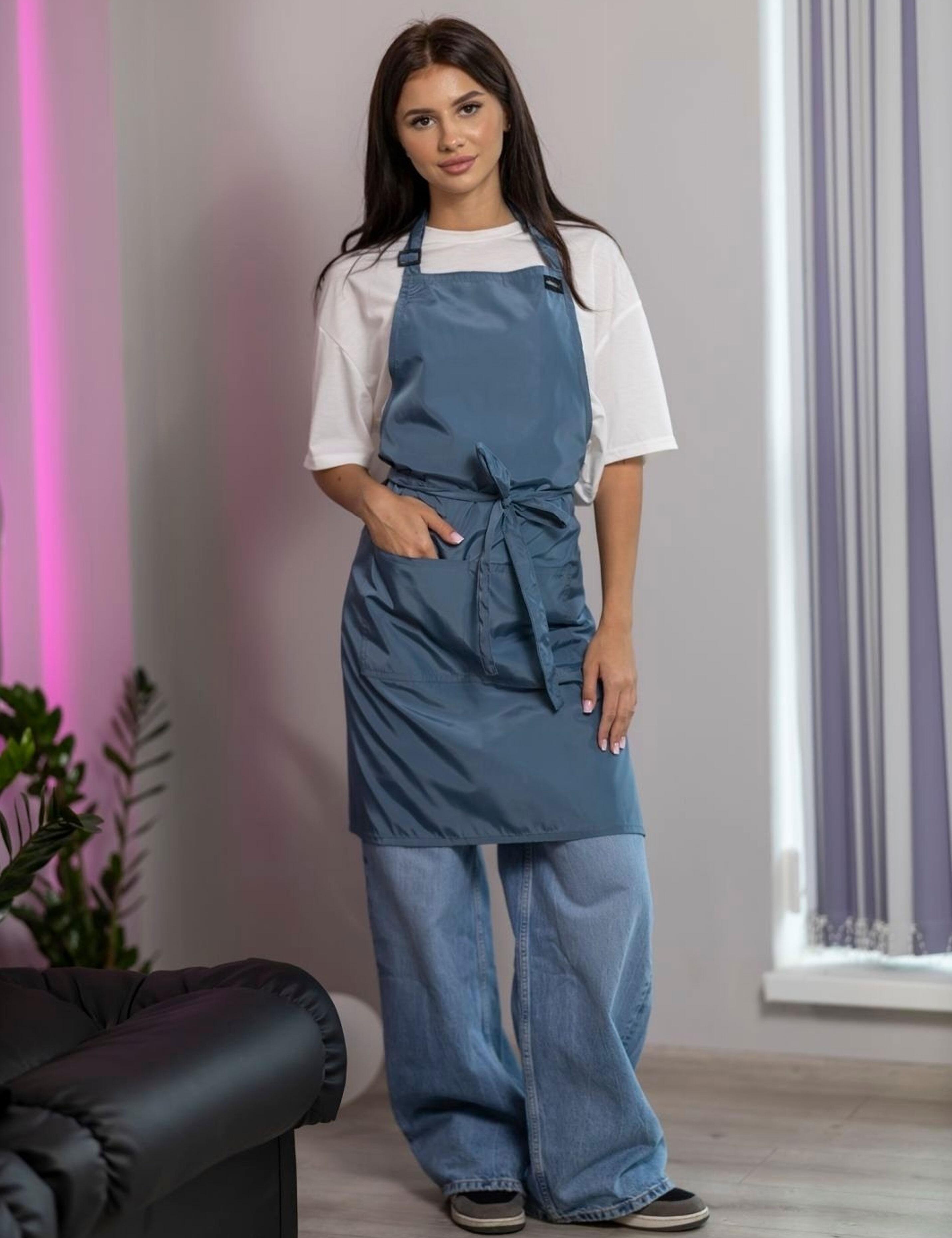 Comfortable waterproof hairdresser apron steel blue colour