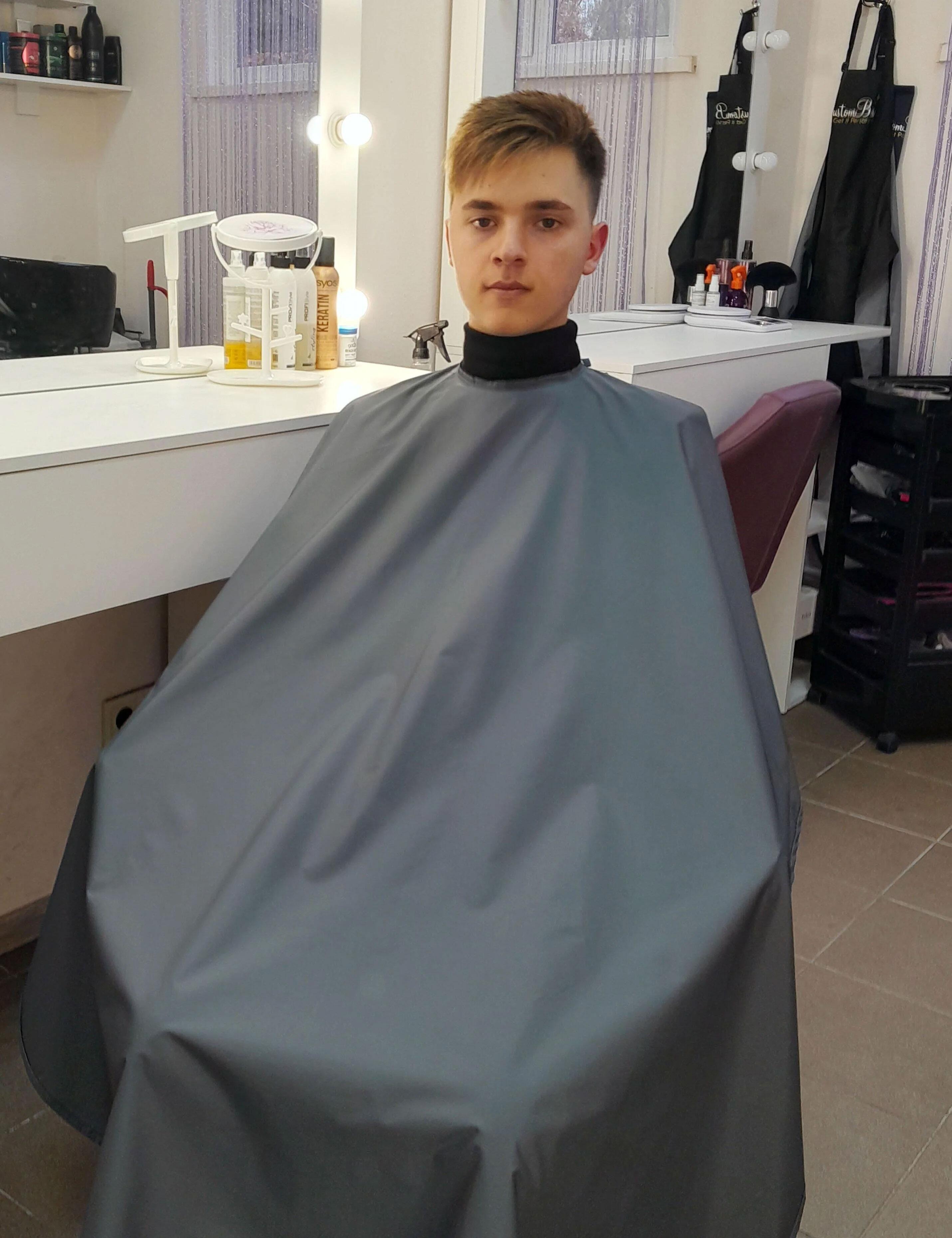 Hair salon gowns with matching apron dark grey