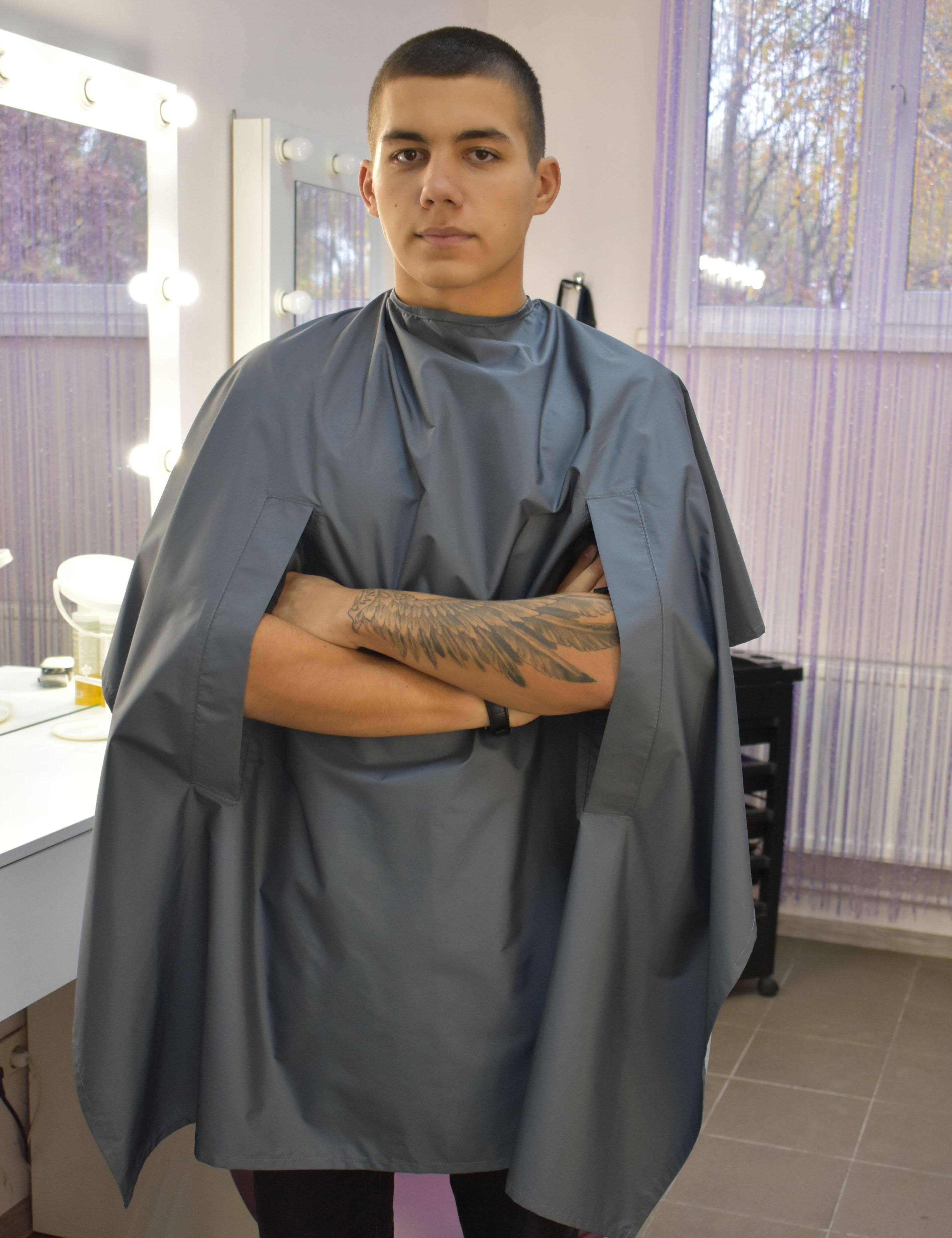 Professional Hair salon gown with hand slits dark grey