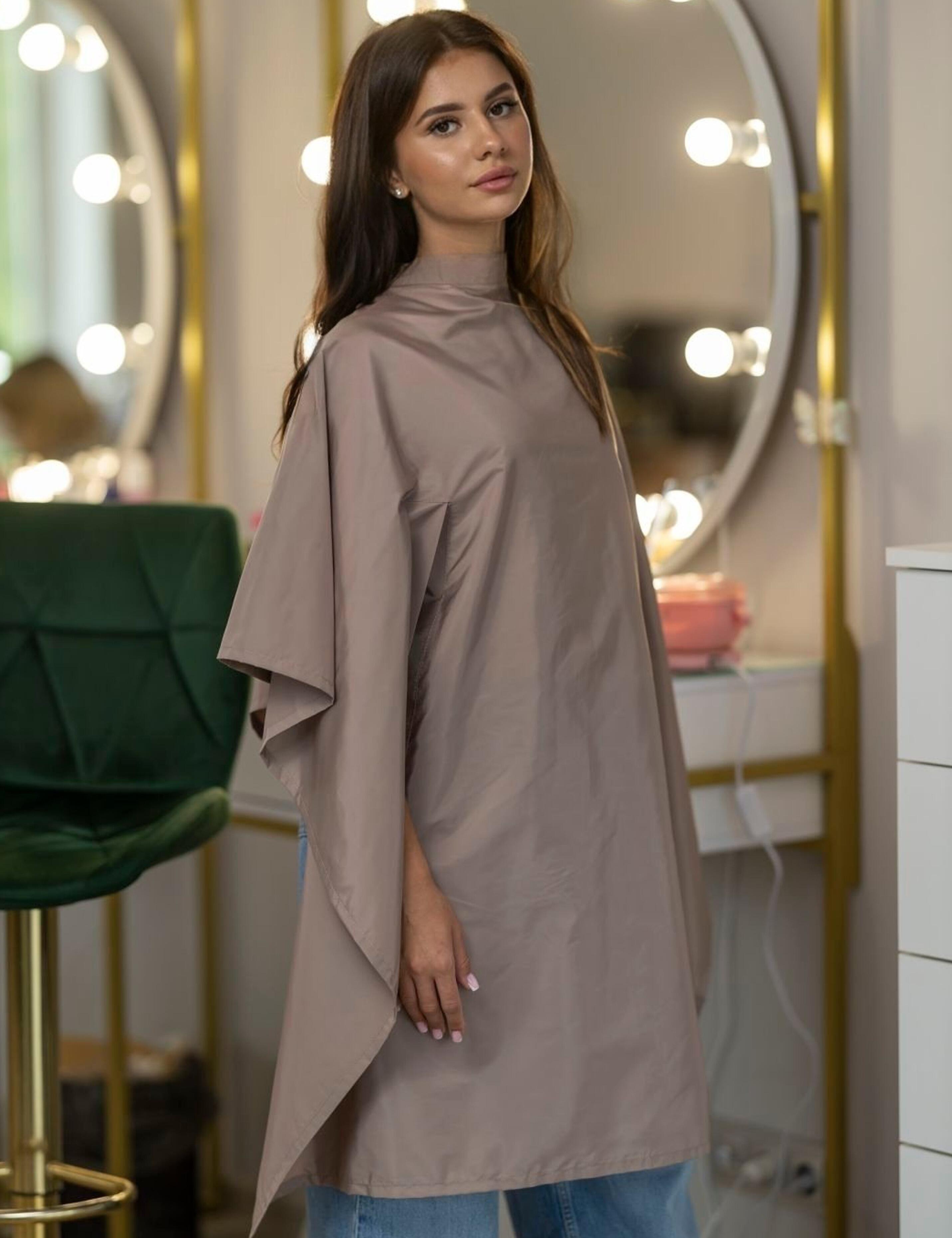 Waterproof salon gown with hand slits latte for beauty salon