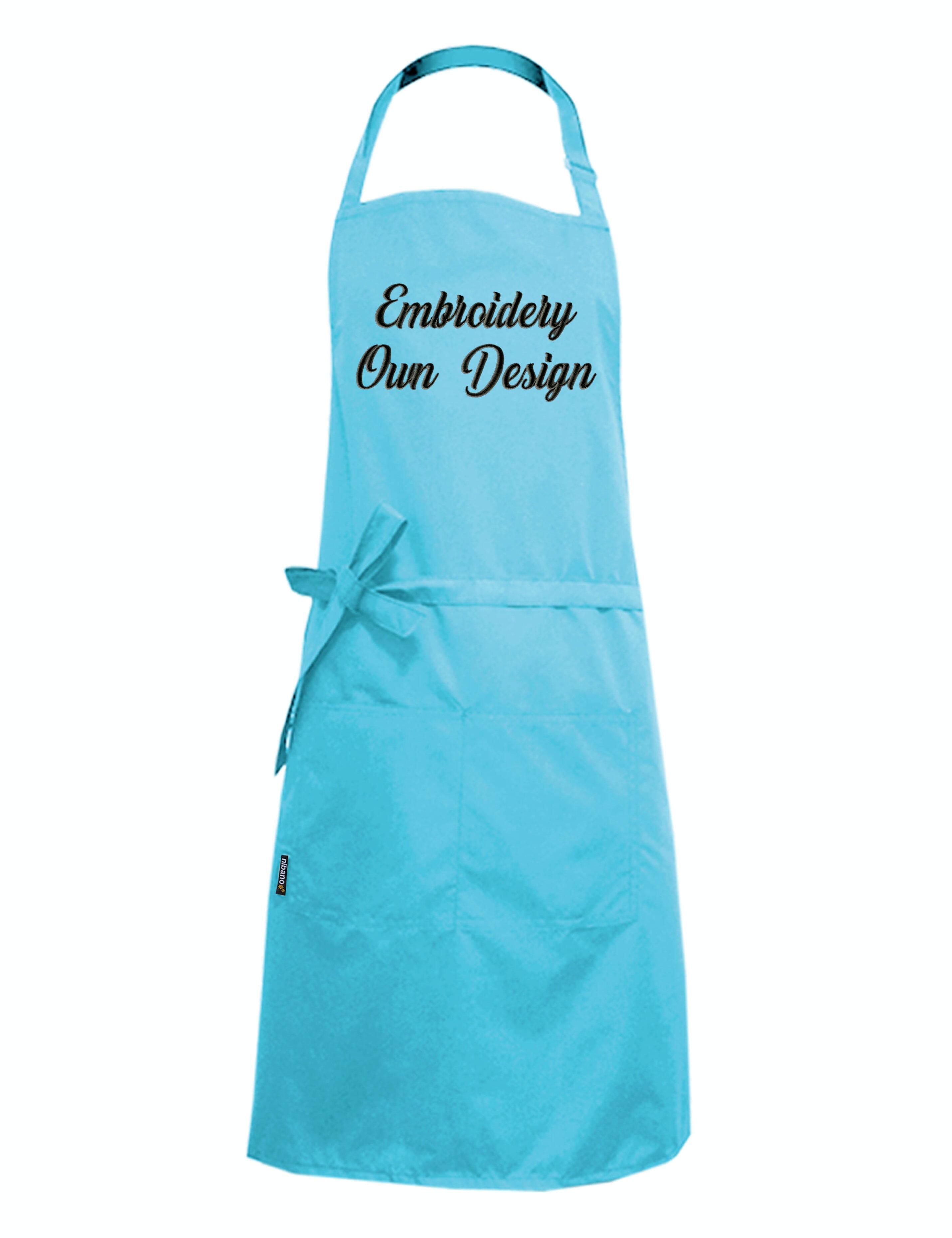 Nibano embroidered aqua blue waterproof grooming and hair salon apron plus size