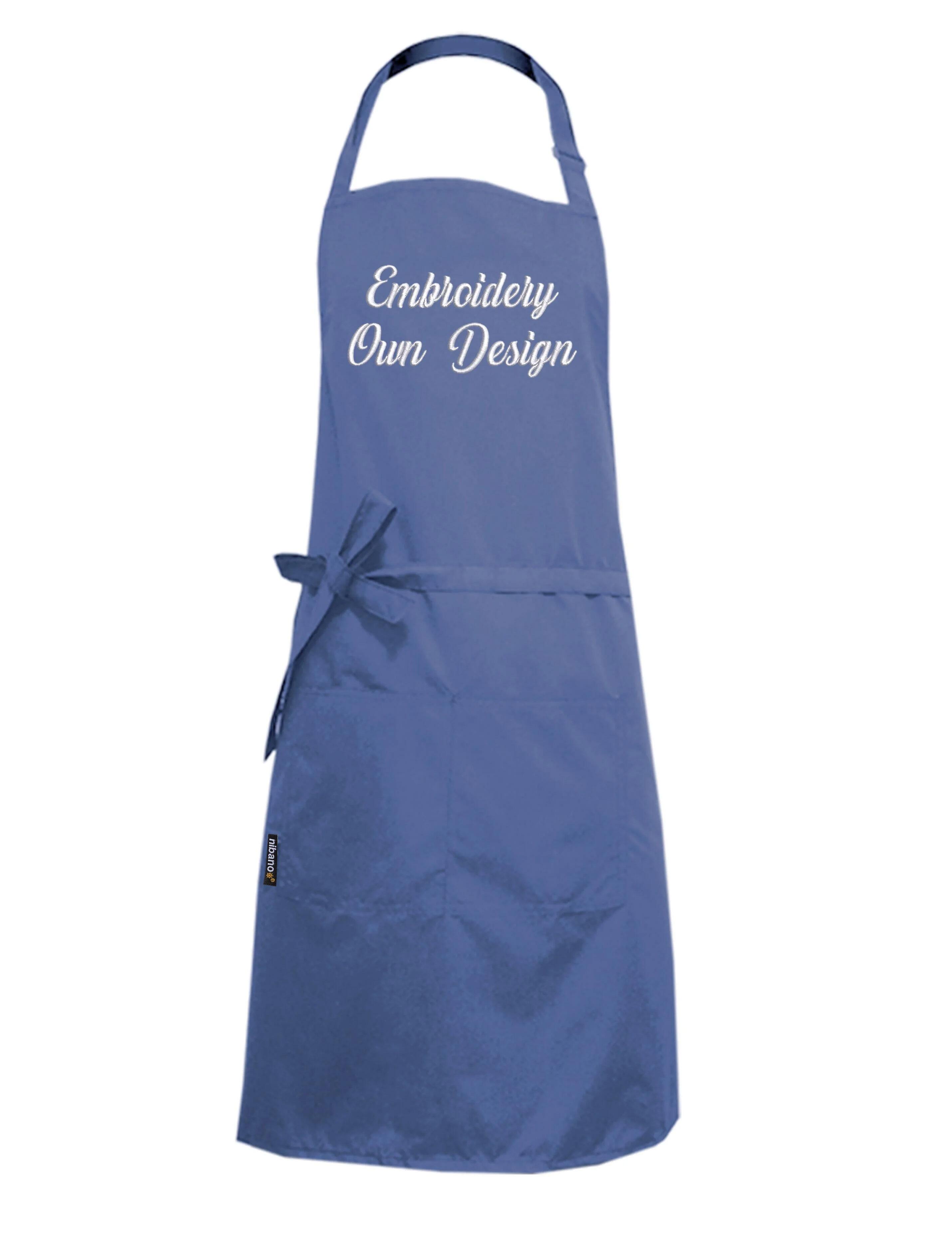 Nibano embroidered denim blue waterproof grooming and hair salon apron plus size