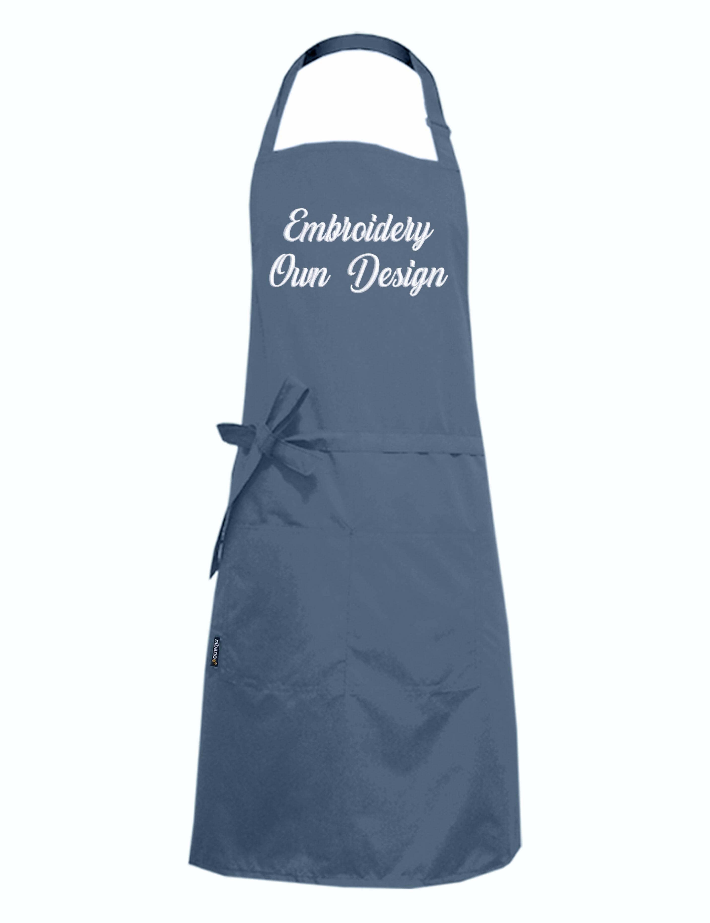 Nibano embroidered steel blue waterproof grooming and hair salon apron plus size
