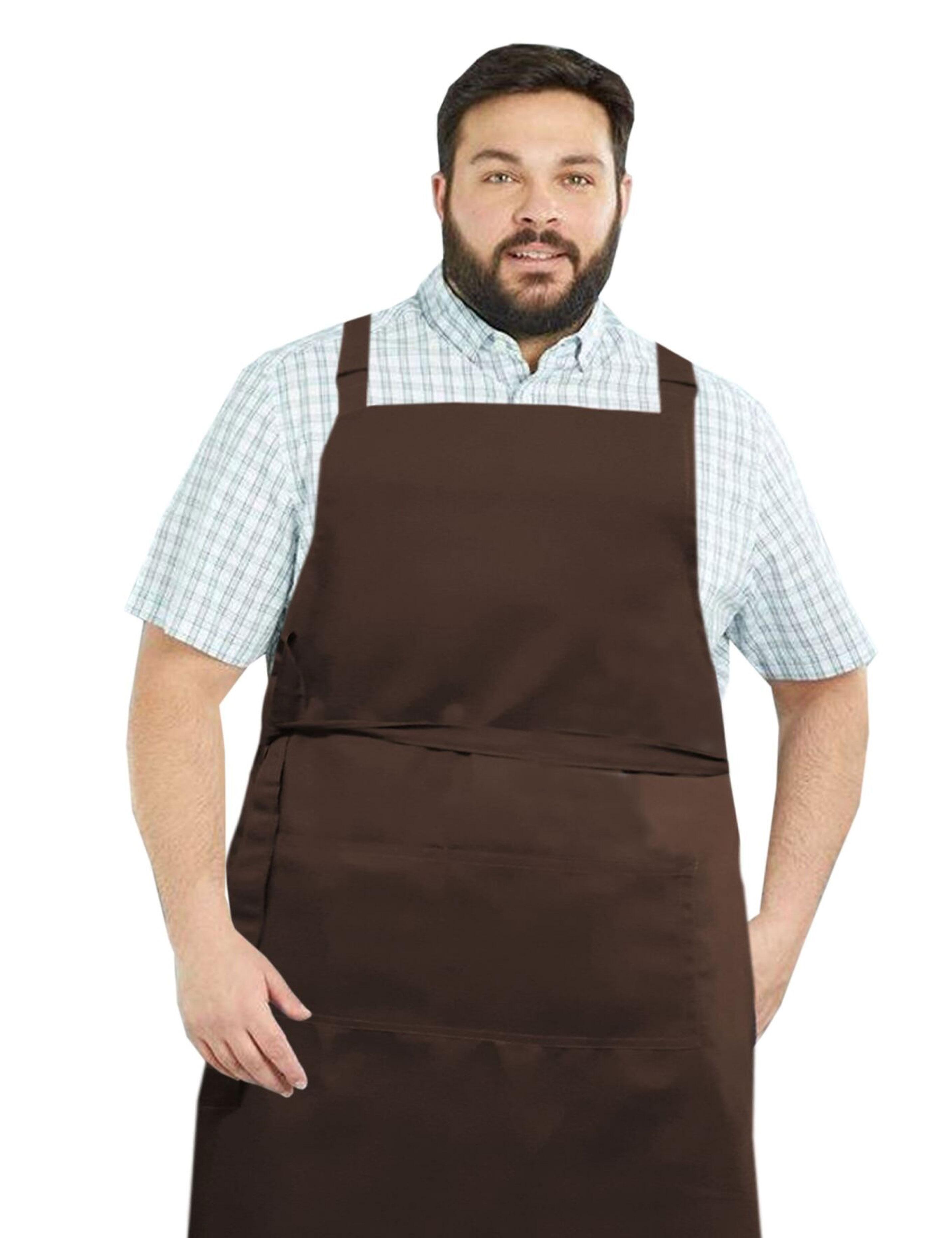 Plain Brown bib apron in plus size for chefs, baristas, and stylists