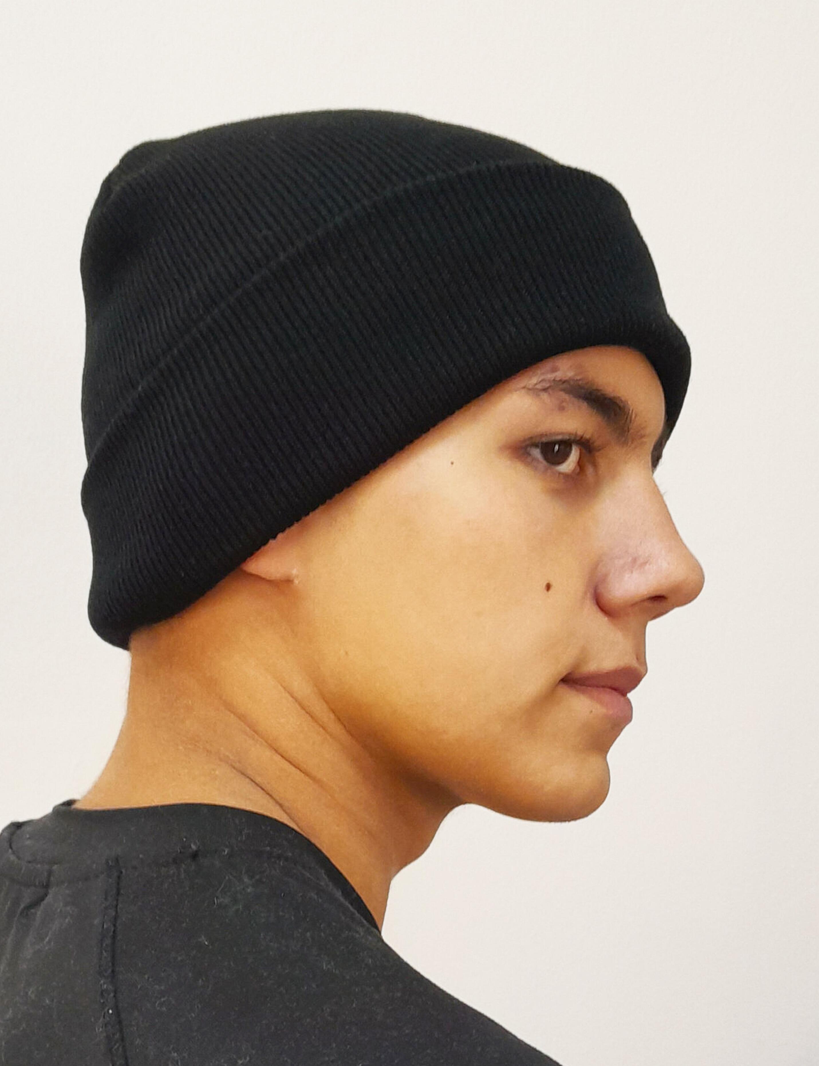 Warm knitted black beanie
