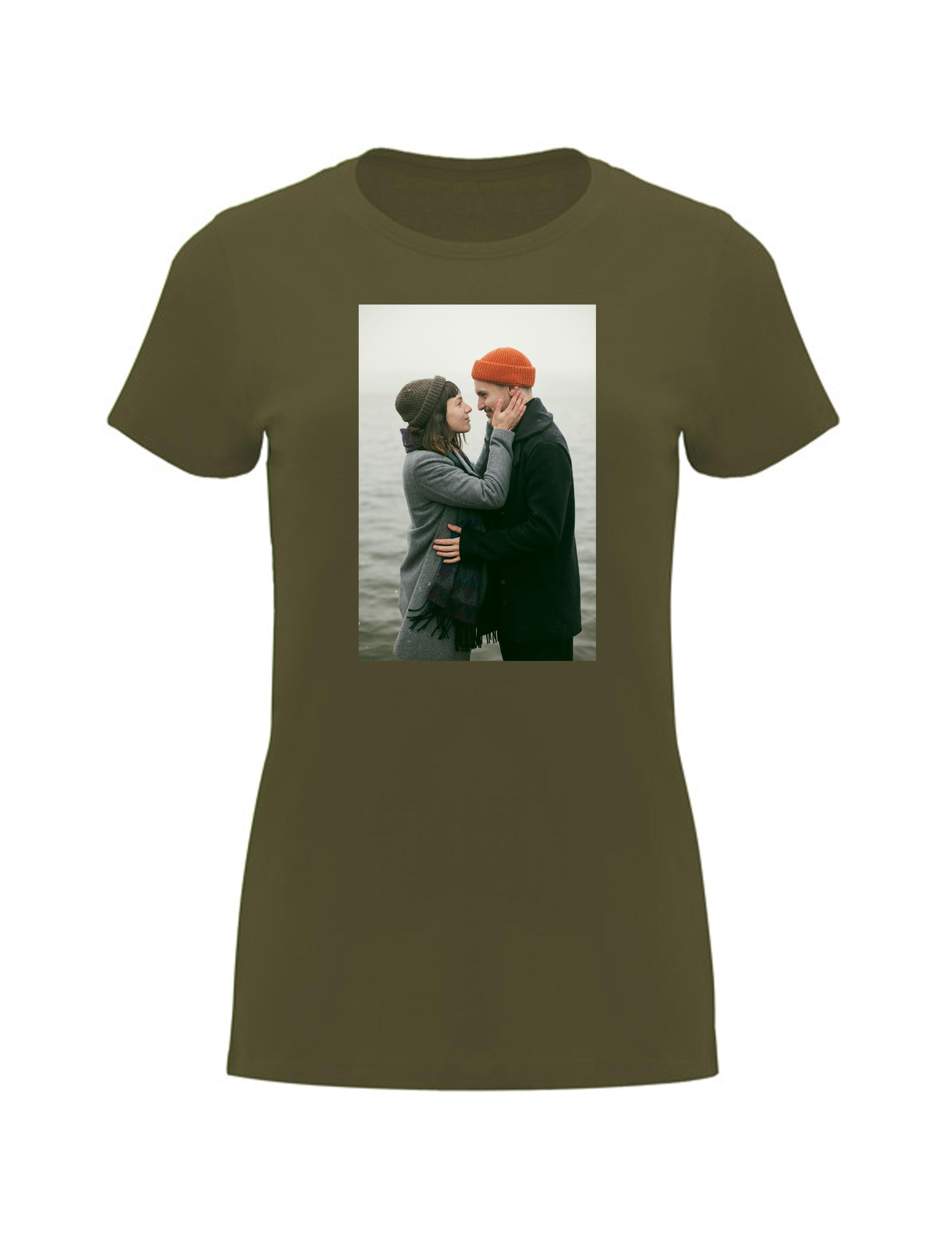 Photo Printed Heavyweight Women's Short Sleeve T-Shirt Military Green