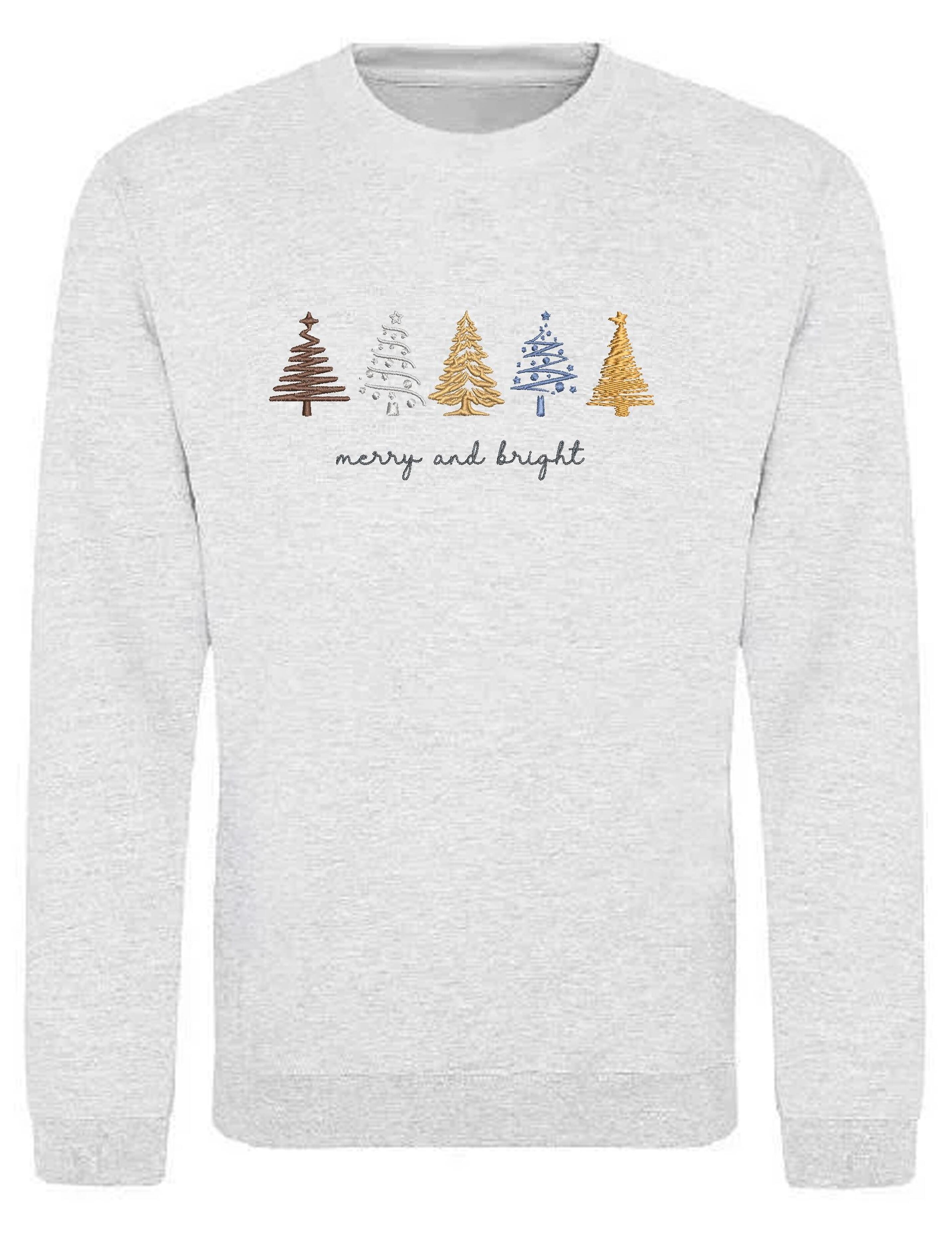 Custom Heather Grey Merry and Bright Jumper with embroidery