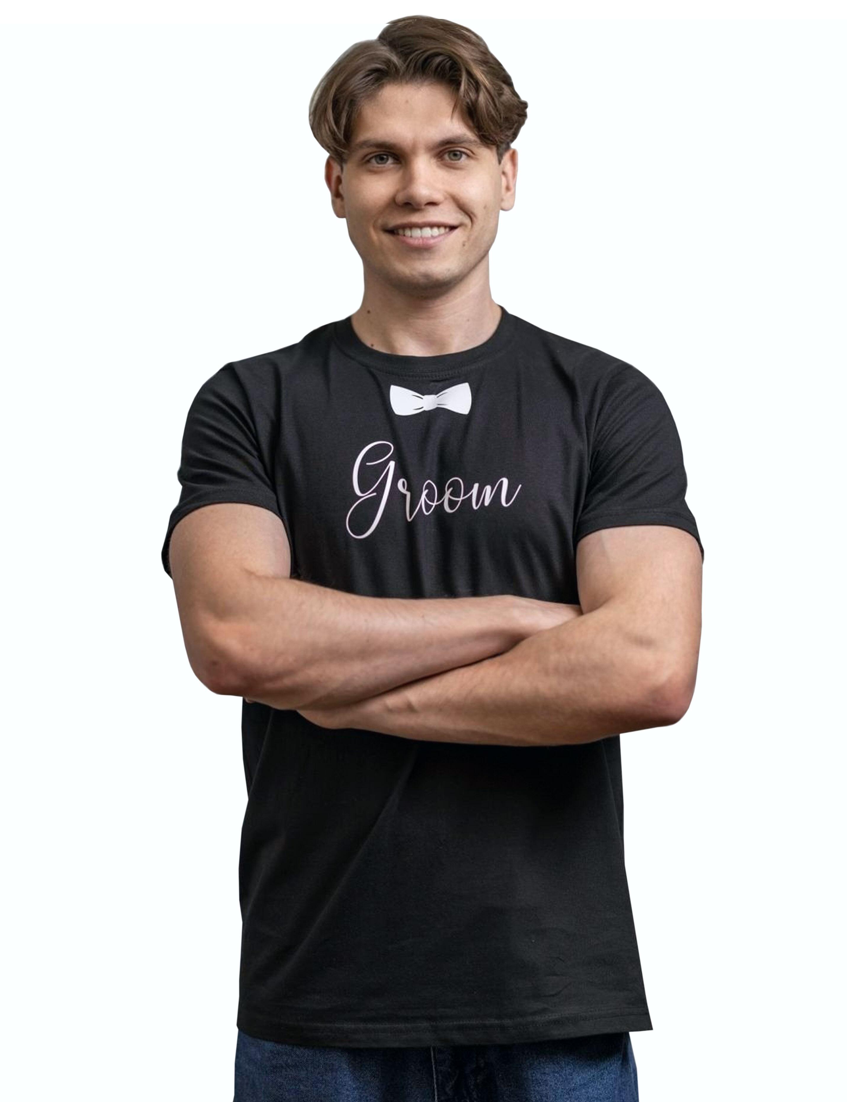Printed black groom T-shirt with custom name