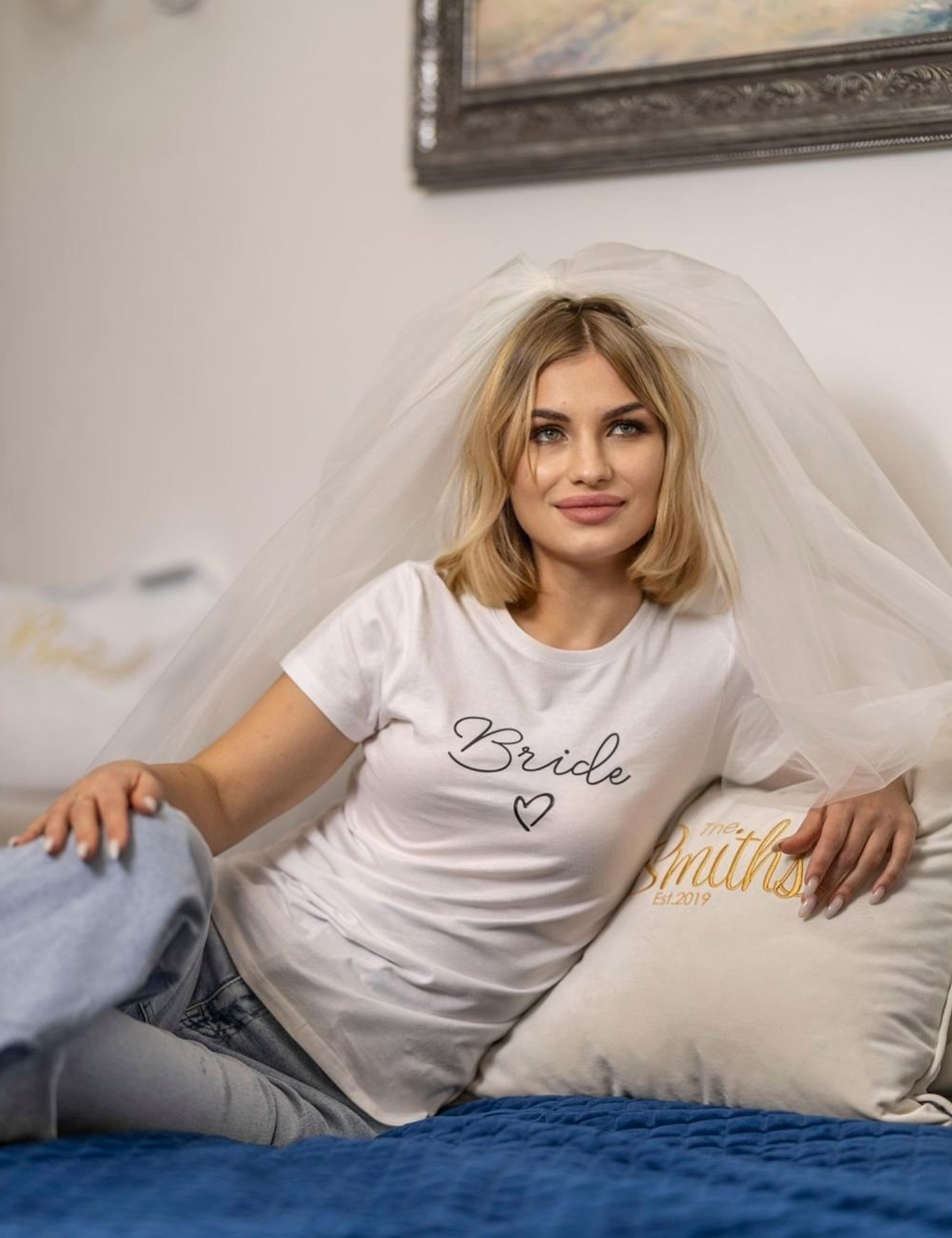 White printed bride shirt for wedding morning