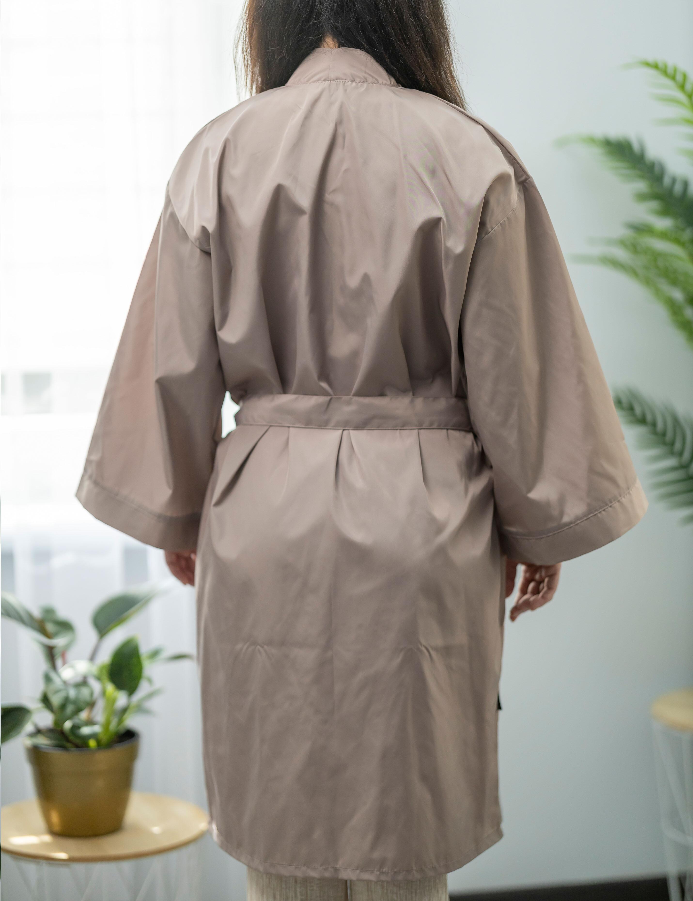 Elegant latte kimono robe for beauty salon staff uniforms