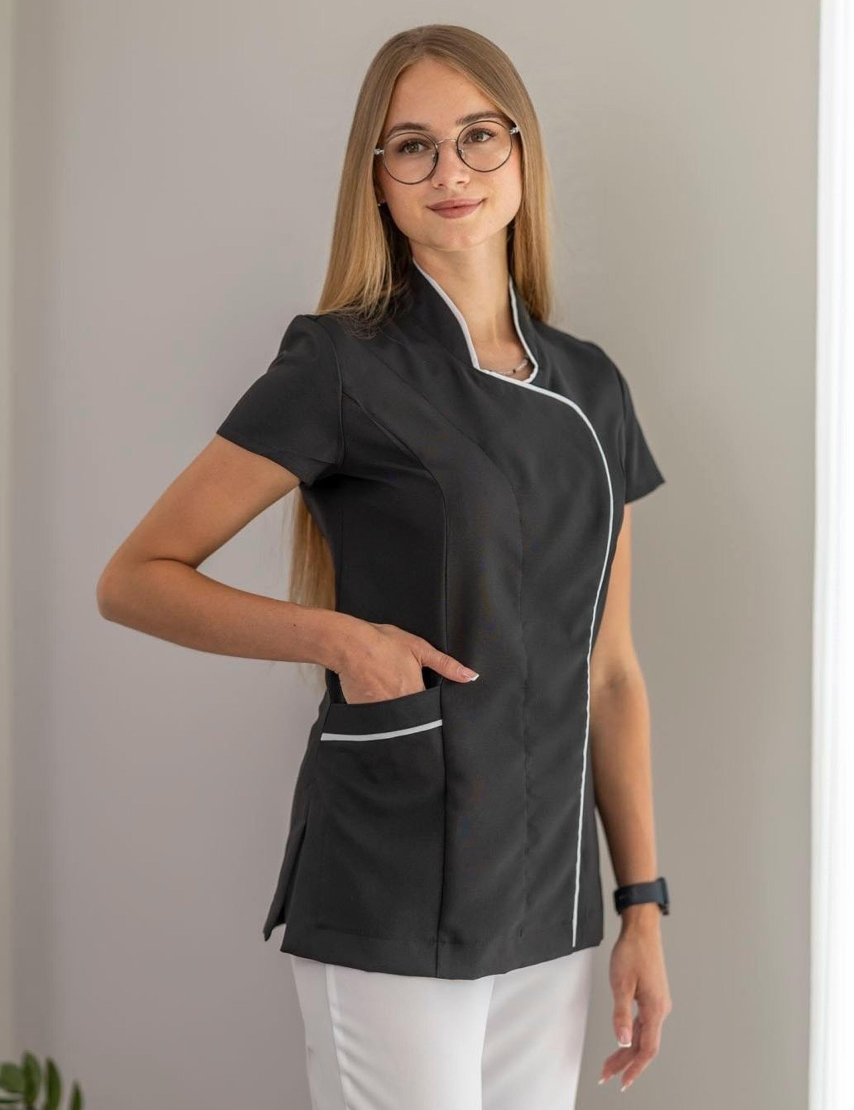 Stylish black White beauty tunic short sleeve uniform