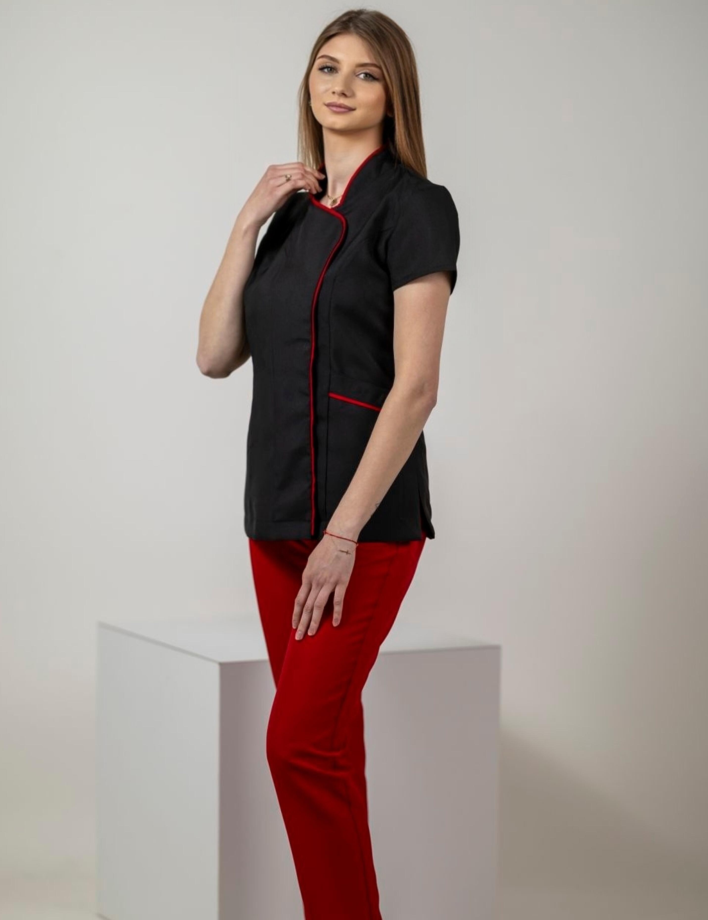 Black Red Salon Beauty Tunic for Women Printed or Embroidered