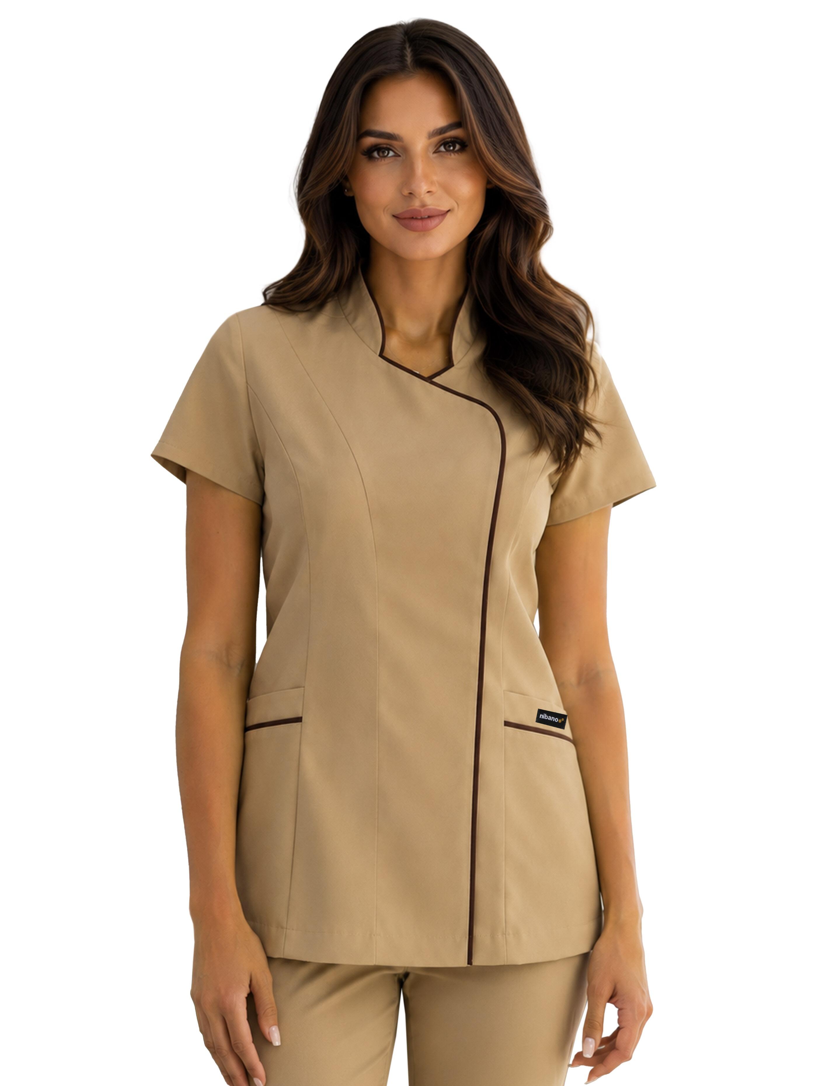 Beige Brown Bi-Colour Essential Beauty Tunic Women’s Fit for Salon and Spa Professionals