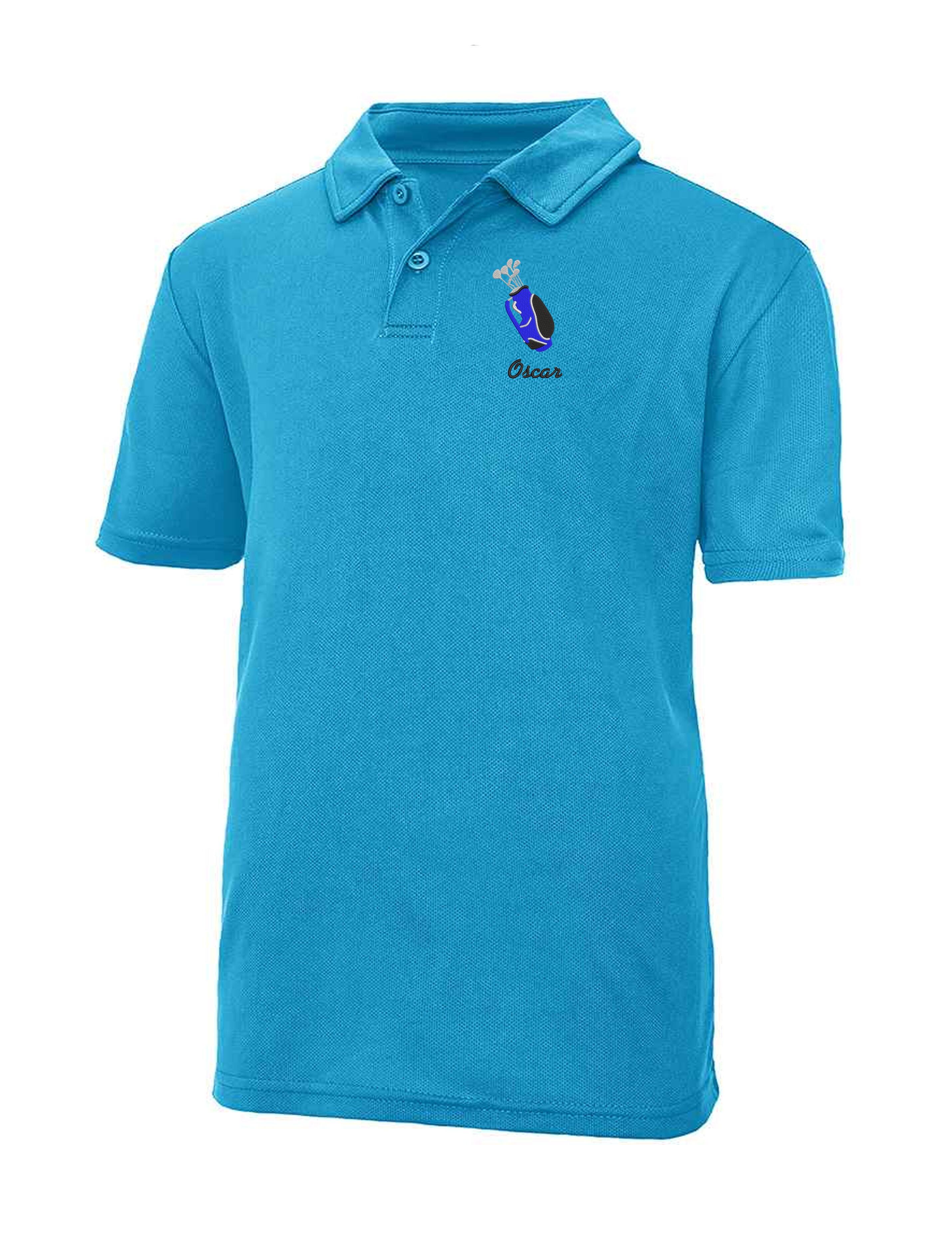 Golf Bag Design Dri-Fit Kids Golf Polo Shirt Sapphire Blue