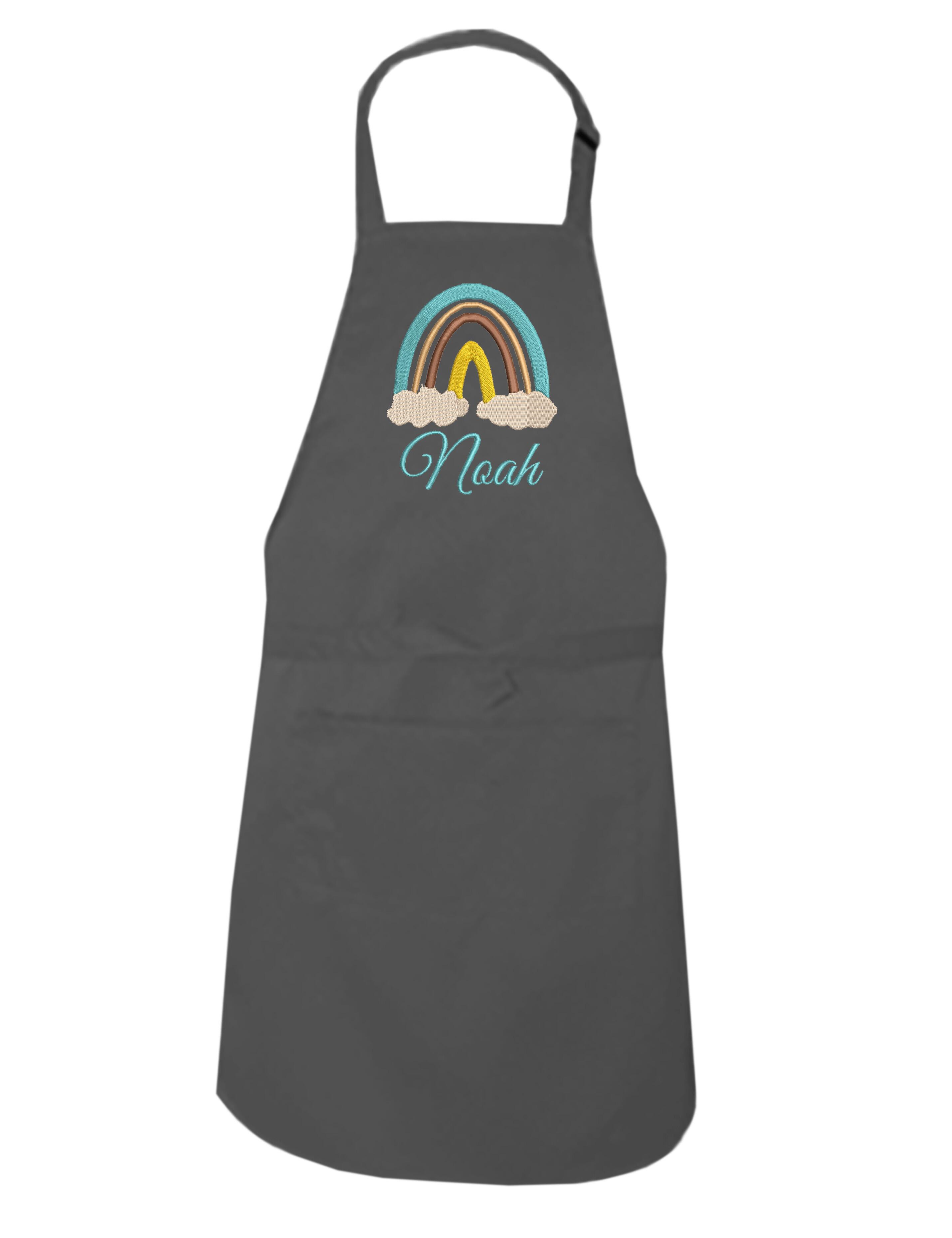 Personalised Rainbow Kids Apron Dark Grey Embroidered