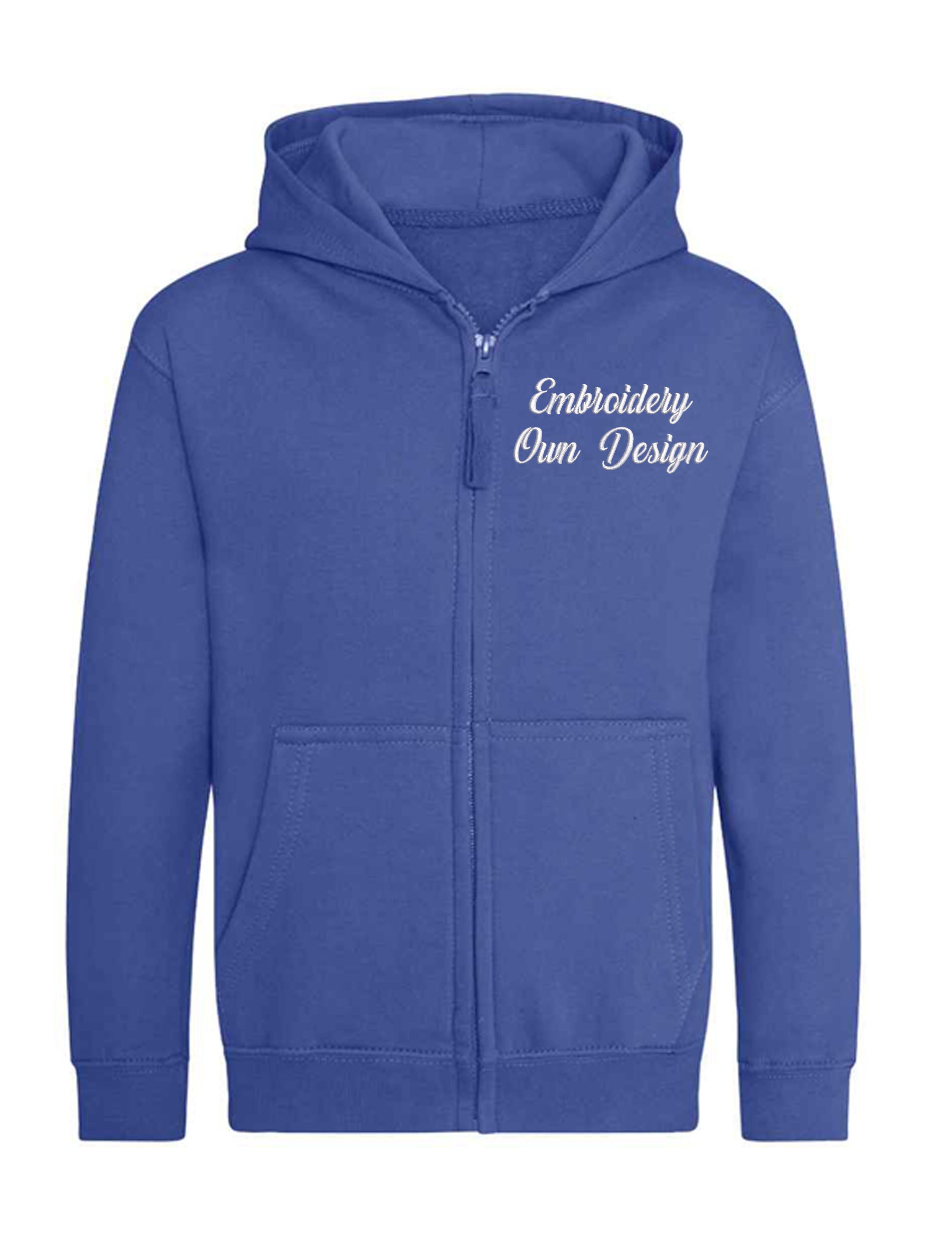 Personalised Kids Hoodie with full zip royal blue with embroidery