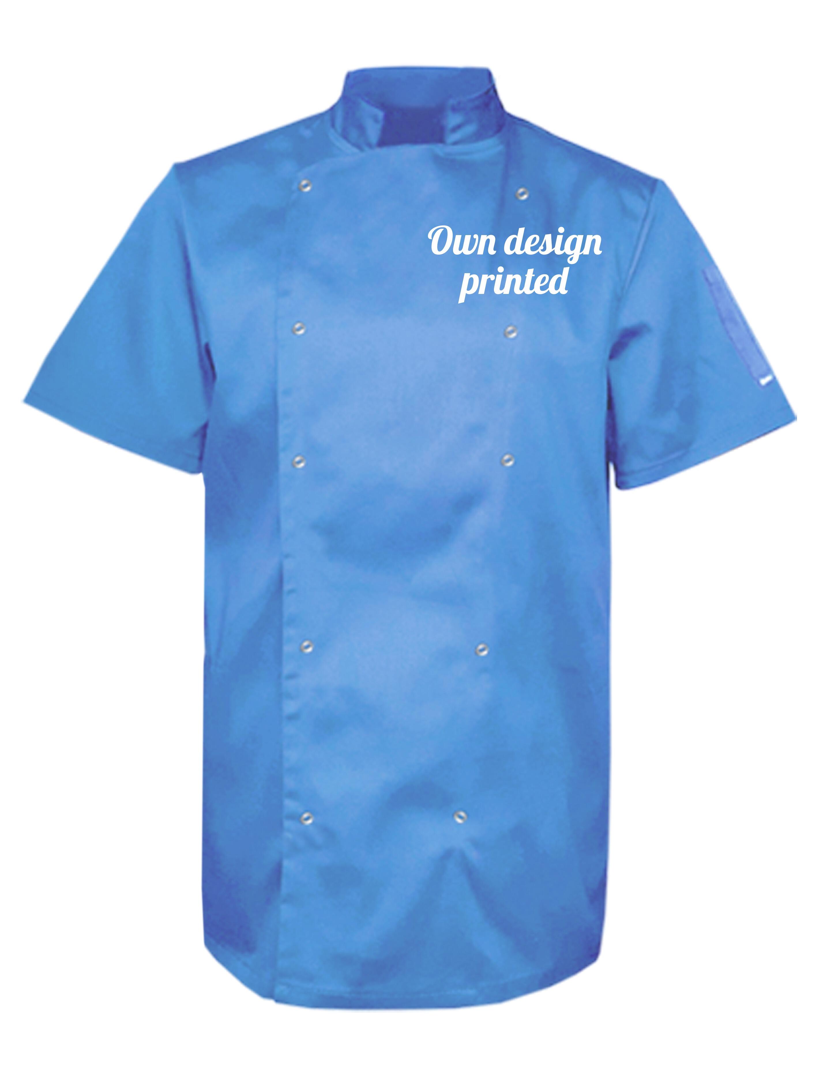 Personalised short sleeve chef's Jacket light blue printed