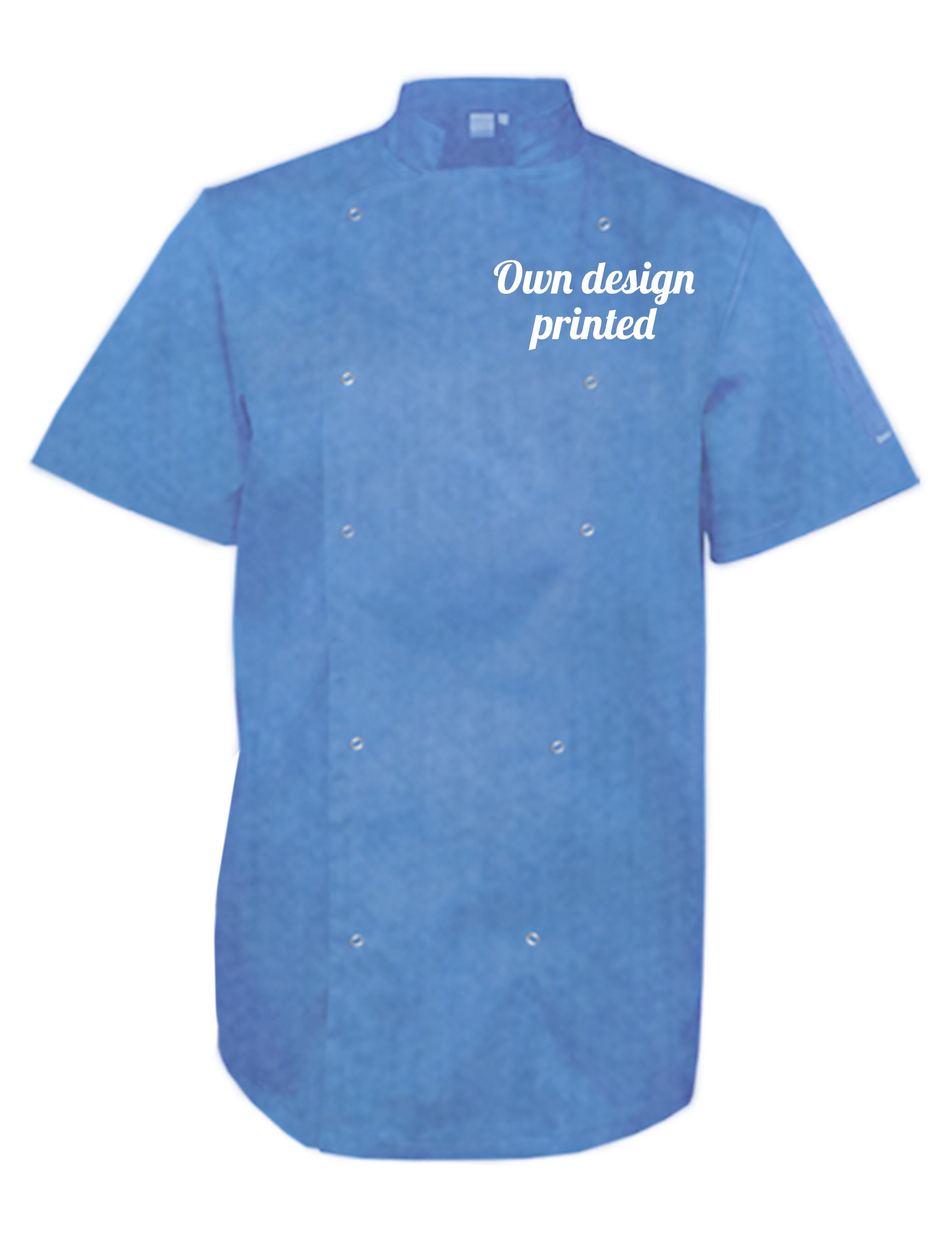 Personalised Short Sleeve Chef's Jacket Denim Blue with print