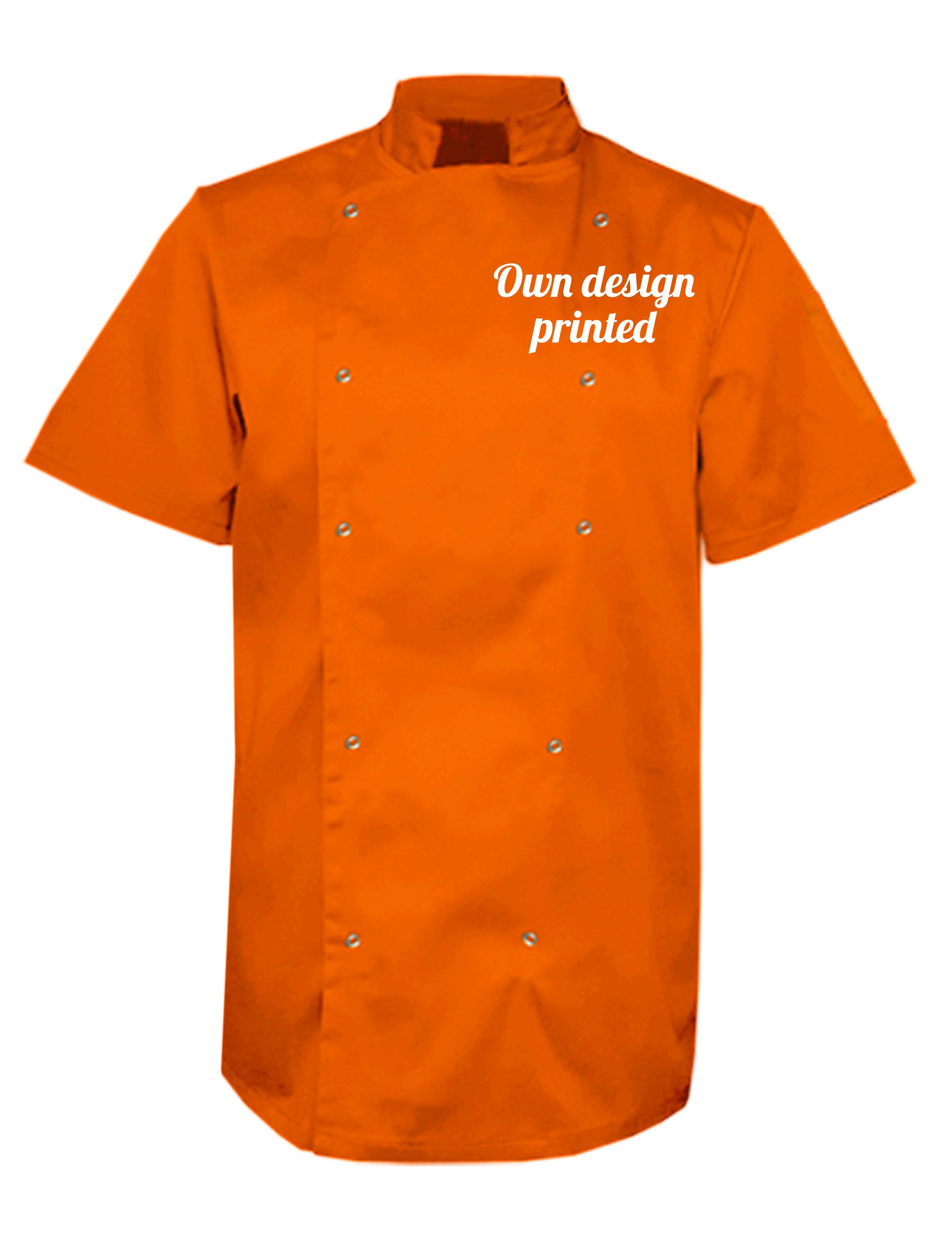 Personalised Short Sleeve Chef's Jacket Orange with print