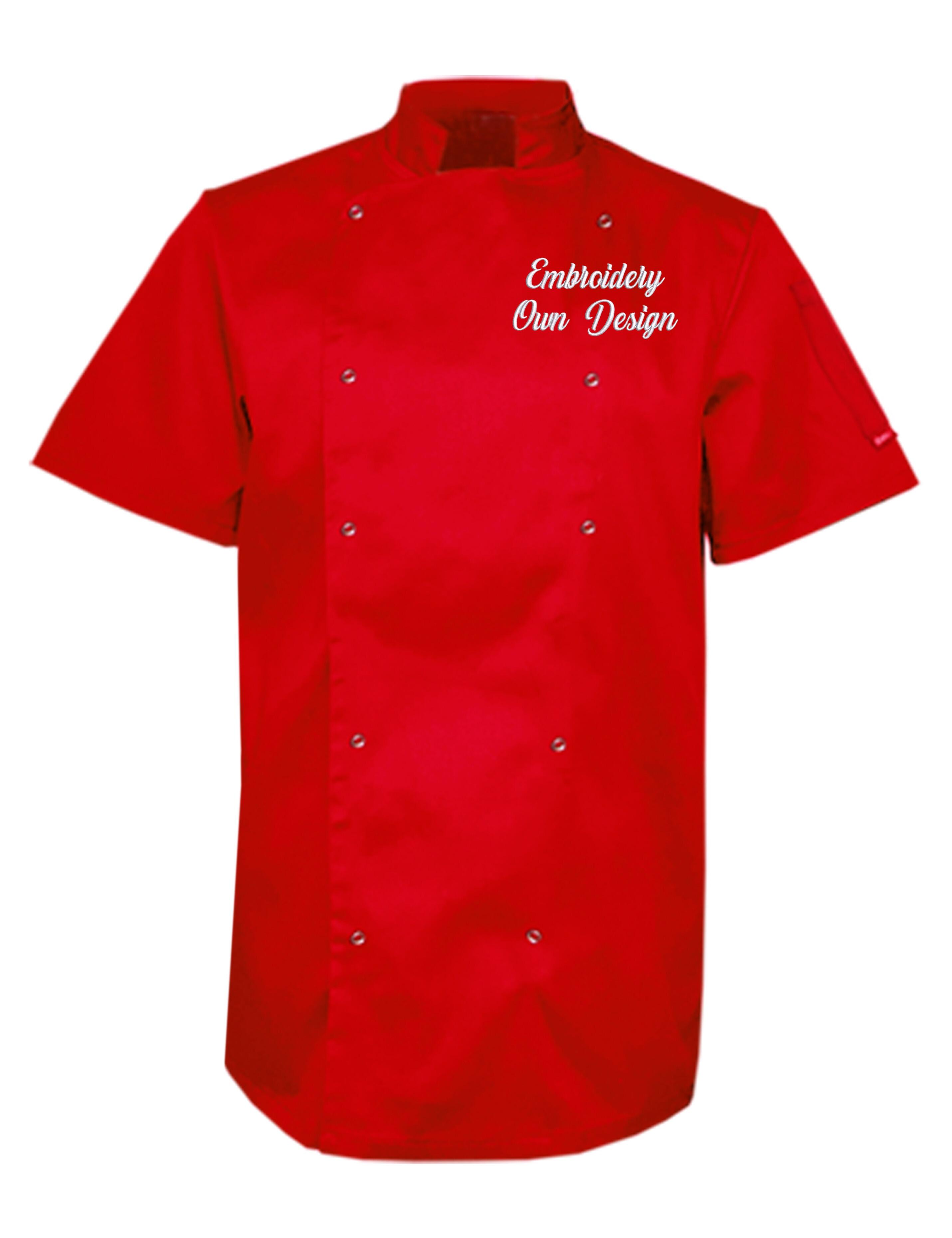 Personalised Short Sleeve Chef's Jacket Red with Embroidery