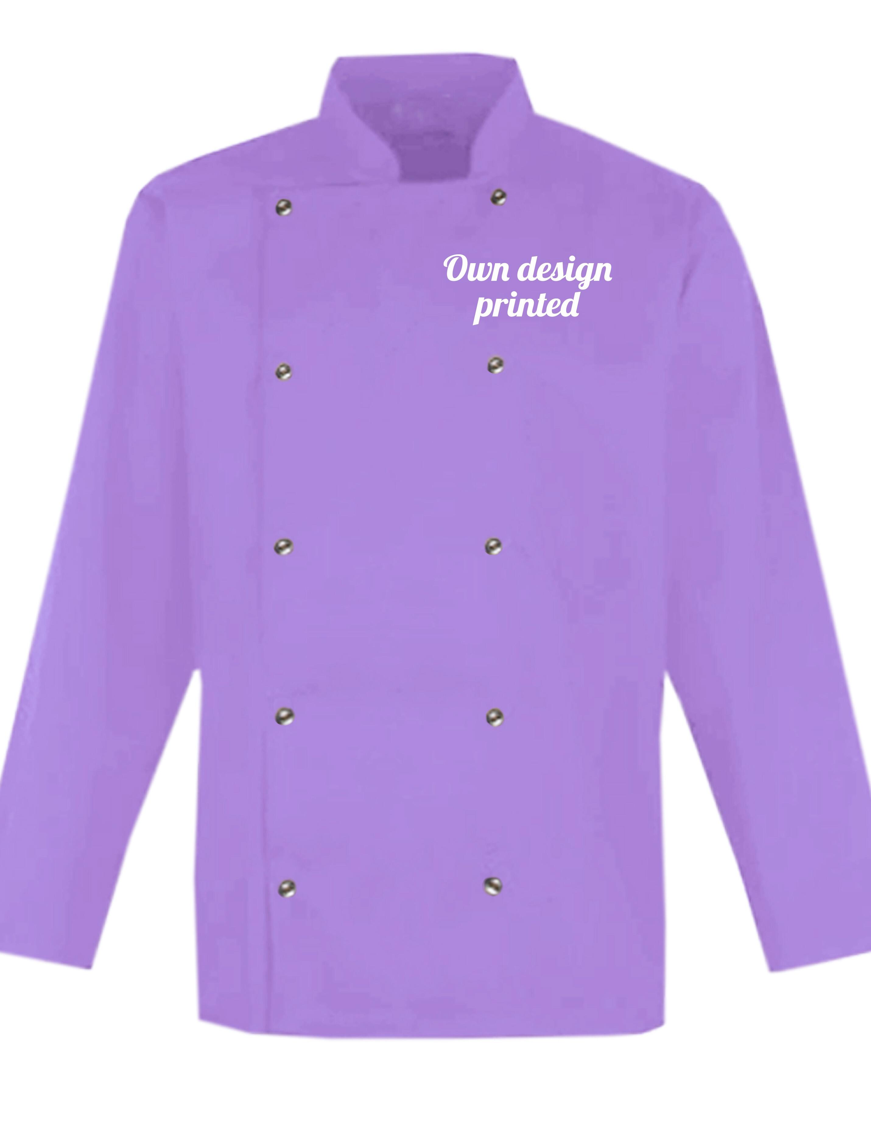 Personalised Long Sleeve Chef's Jacket Lilac with print