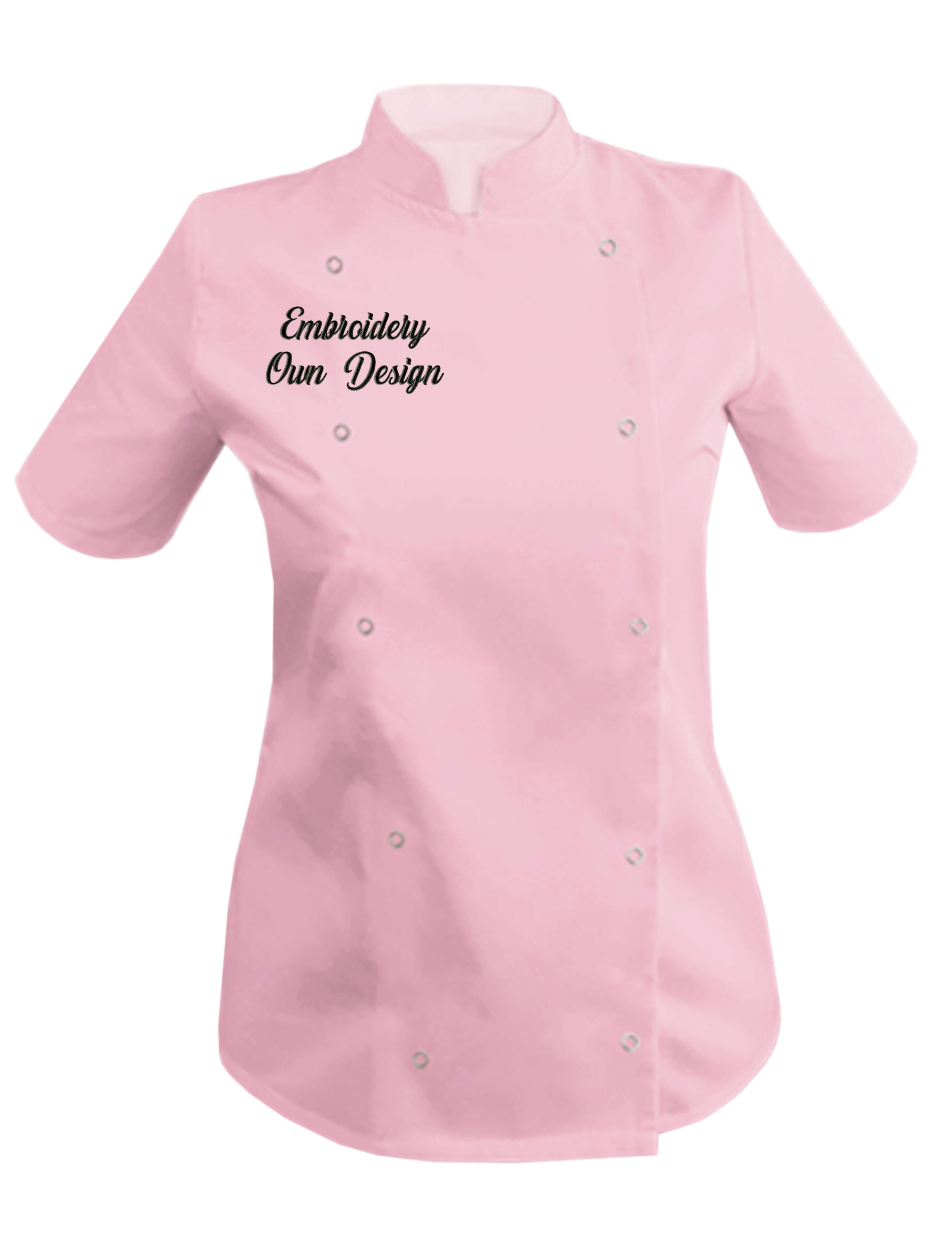 Personalised Women's Short Sleeve Chef's Jacket Pink with embroidery
