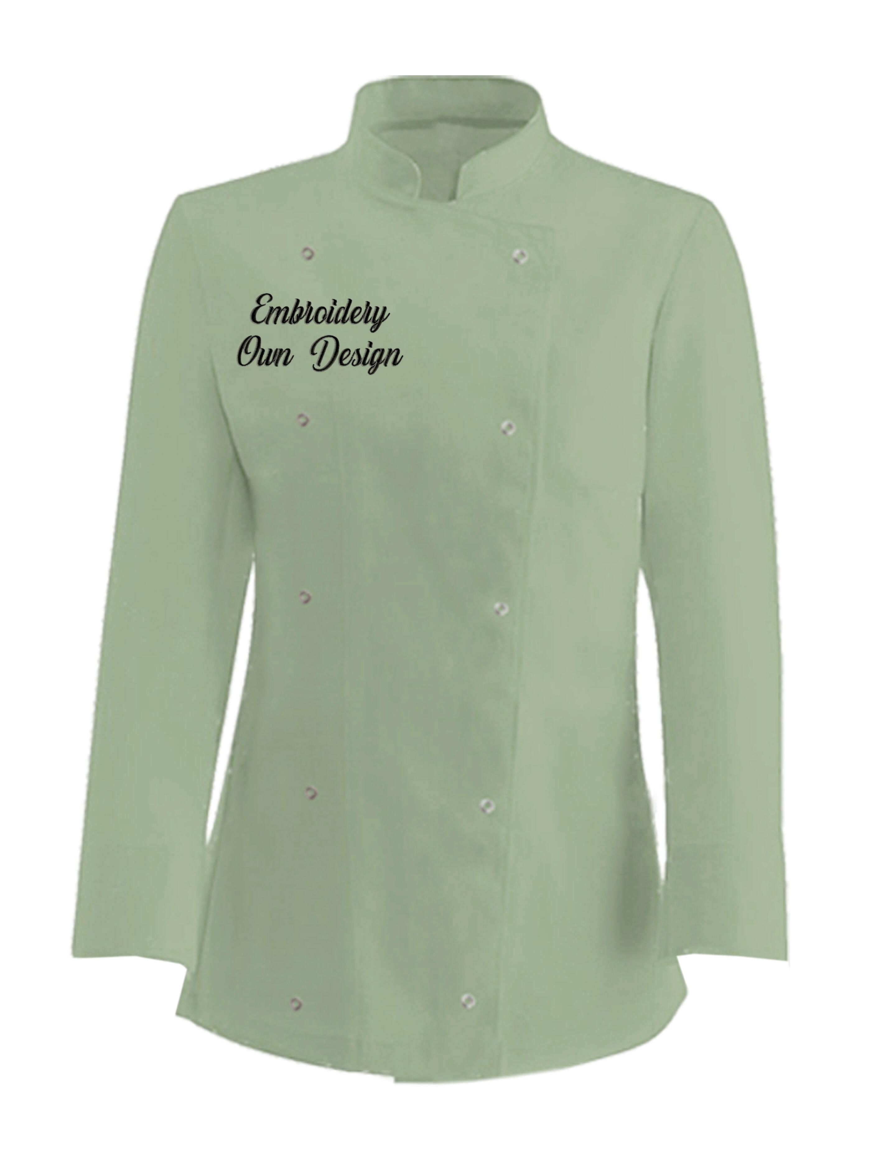 Personalised Women's Long Sleeve Chef's Jacket Pistachio with embroidery
