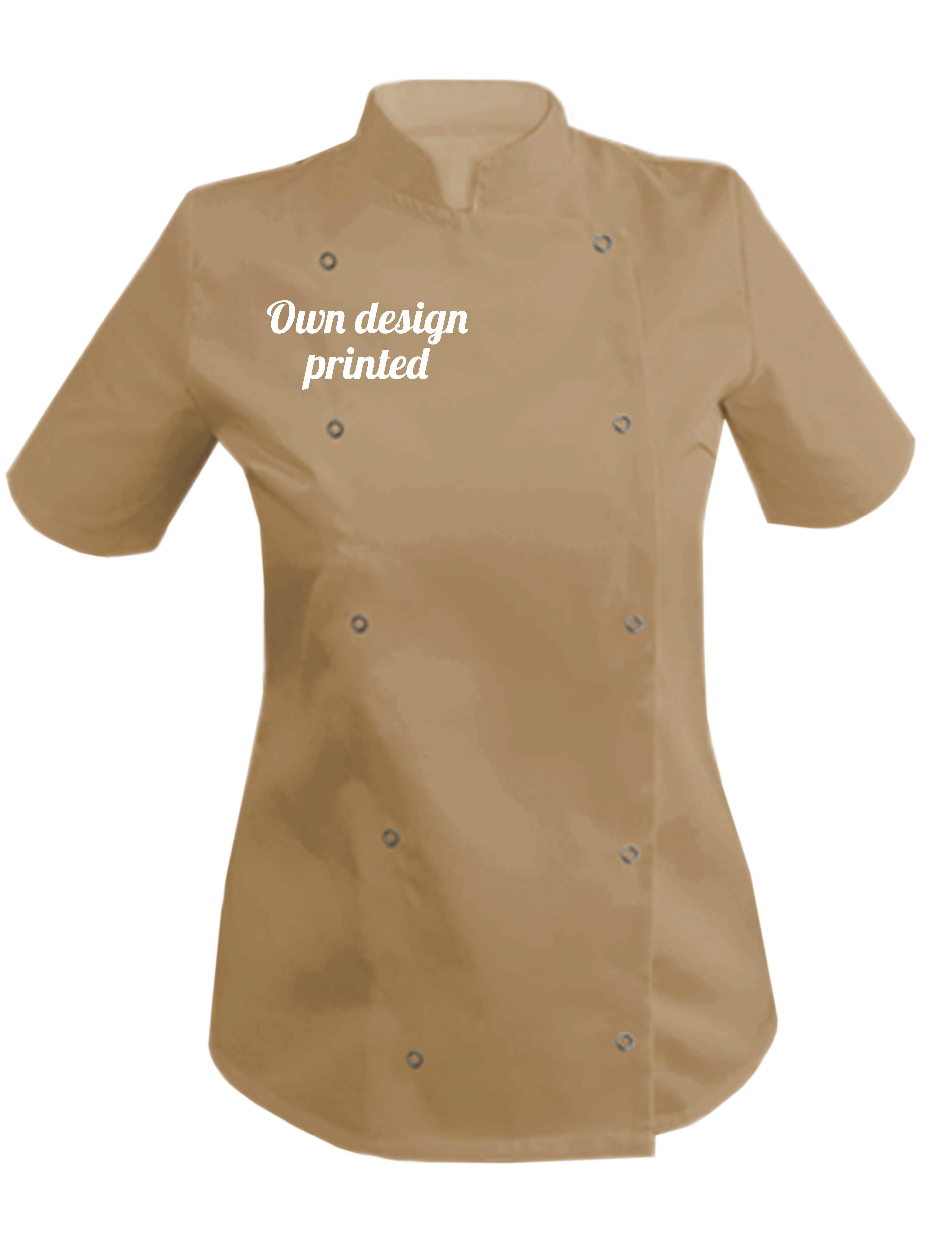 Personalised Women's Short Sleeve Chef's Jacket Cappuccino with print