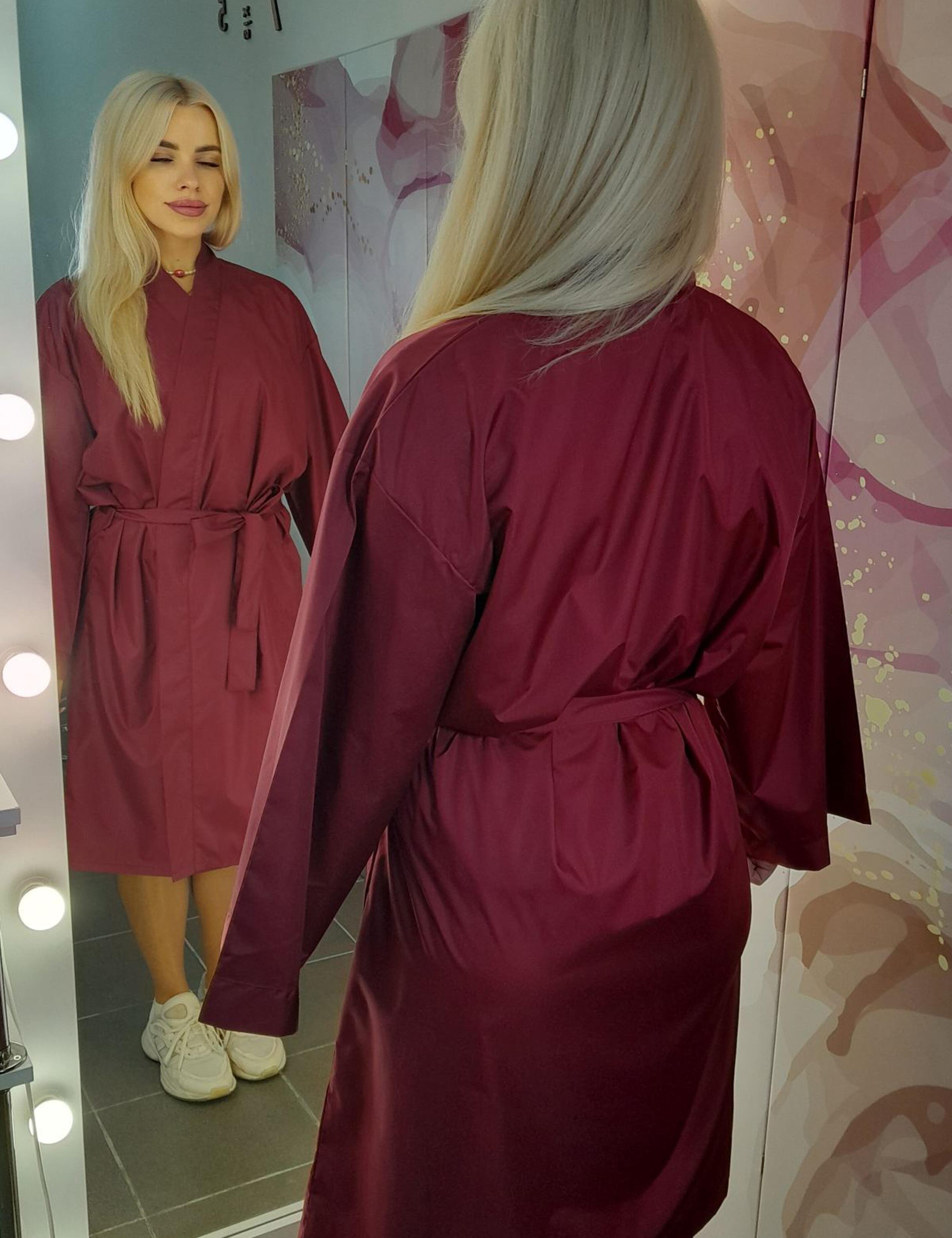 Waterproof hairdressing kimono robe burgundy