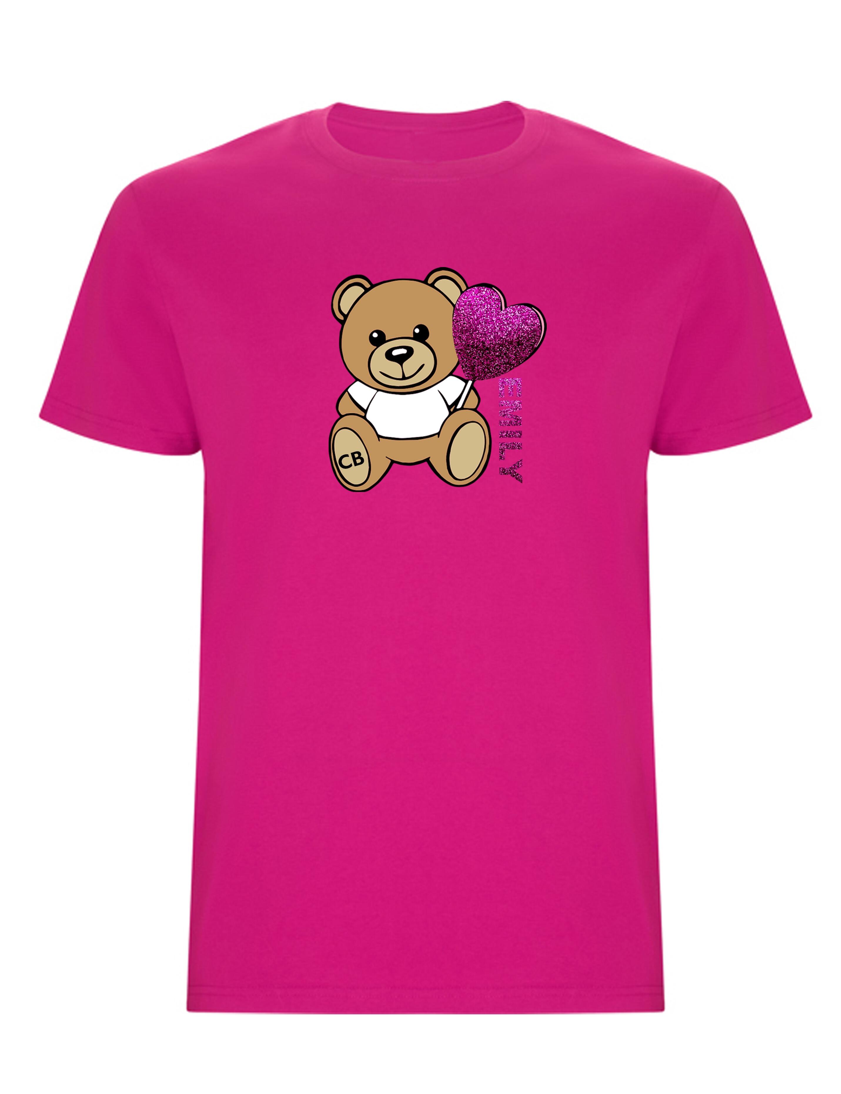 Custom Kids Bear T-Shirt Hot Pink