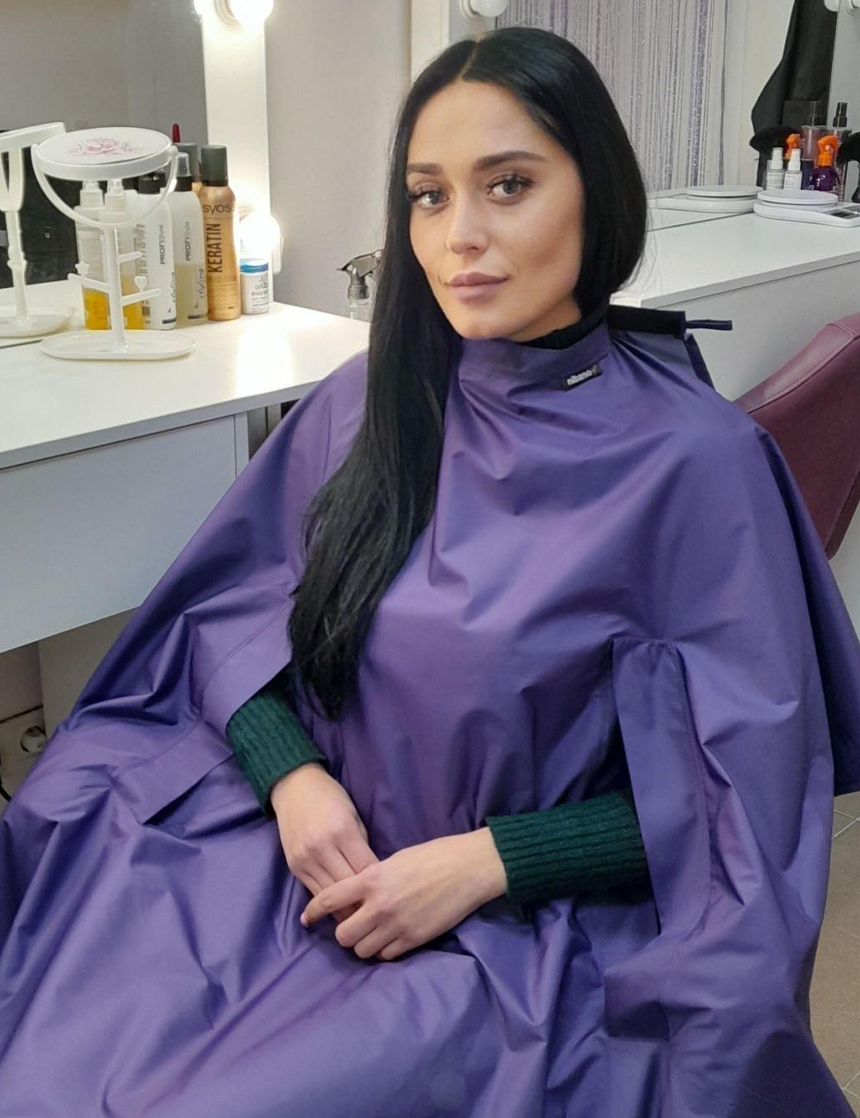 Professional Hair salon gown with hand slits purple