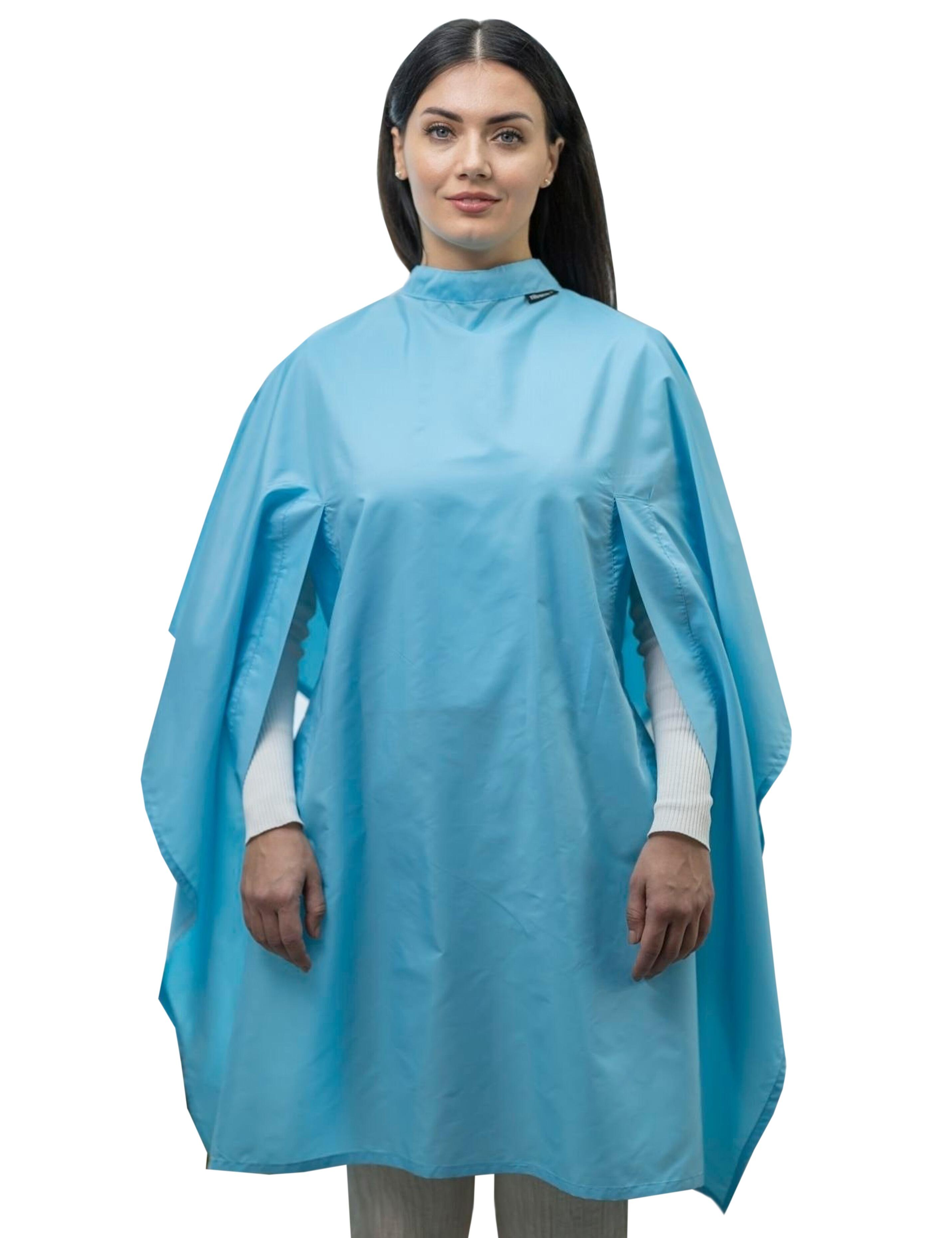 Waterproof salon gown with hand slits aqua blue