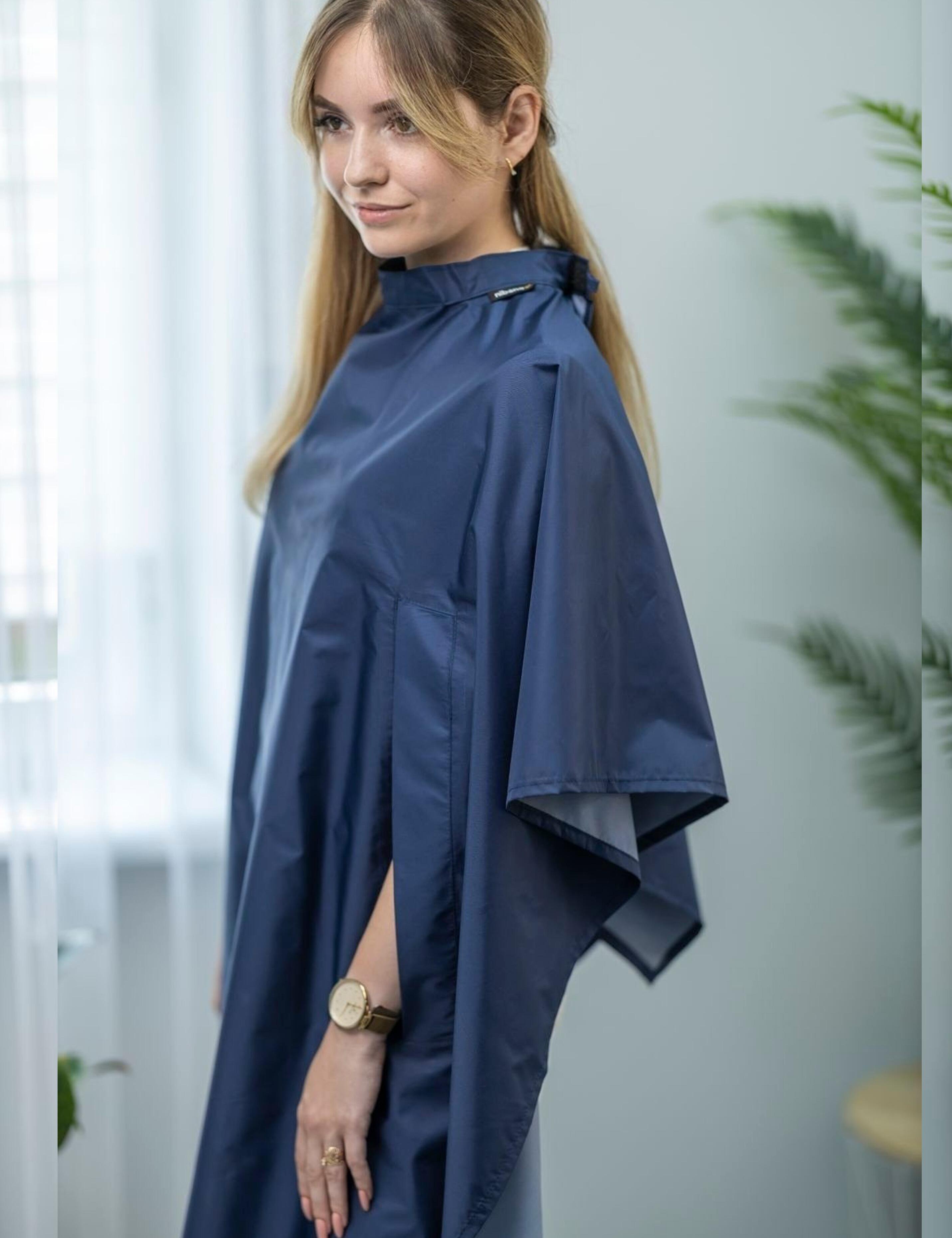 Cape for hairdressers with hand slits navy Nibano
