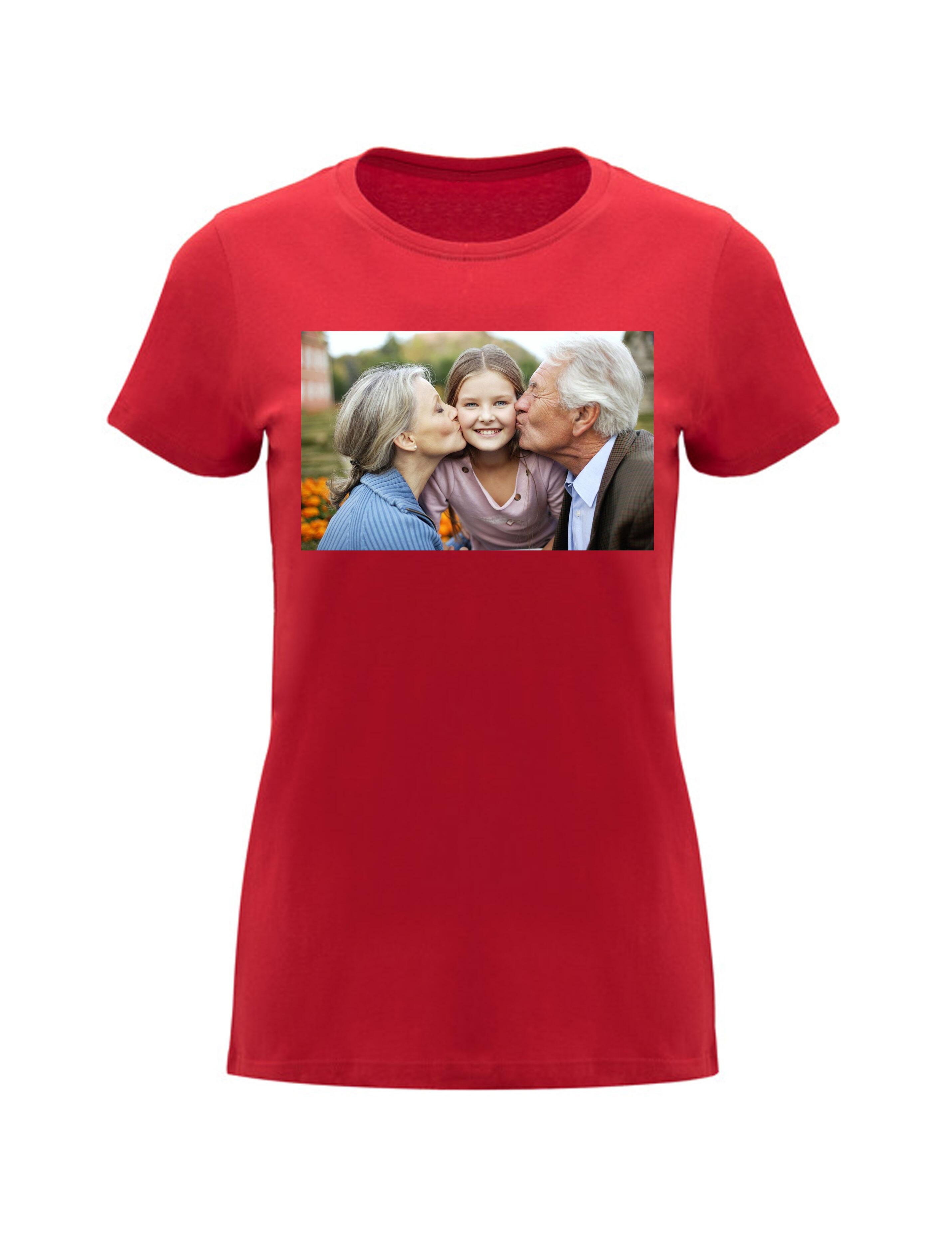 Photo Printed Heavyweight Women's Short Sleeve T-Shirt Red