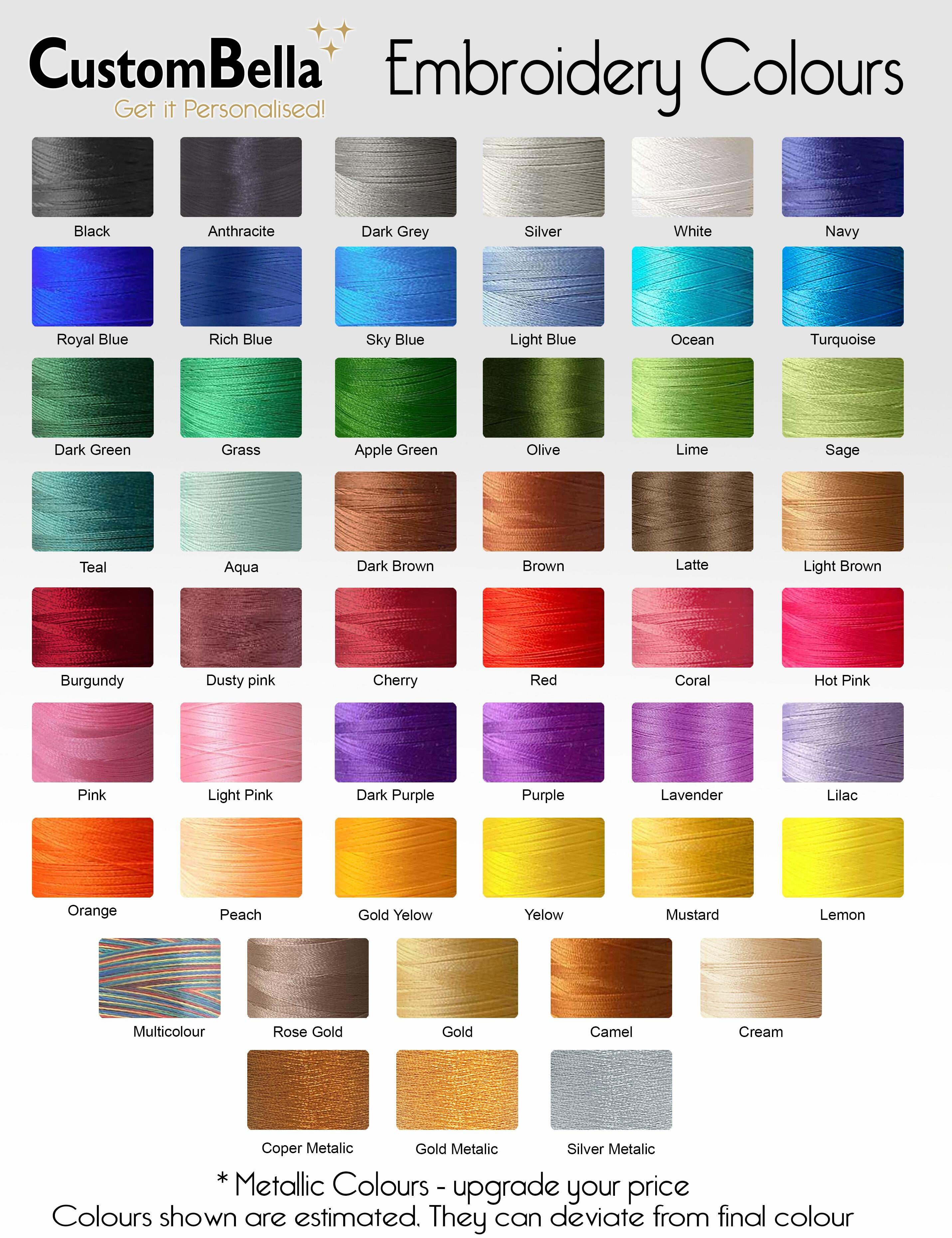 Custombella Embroidery Colours to Select