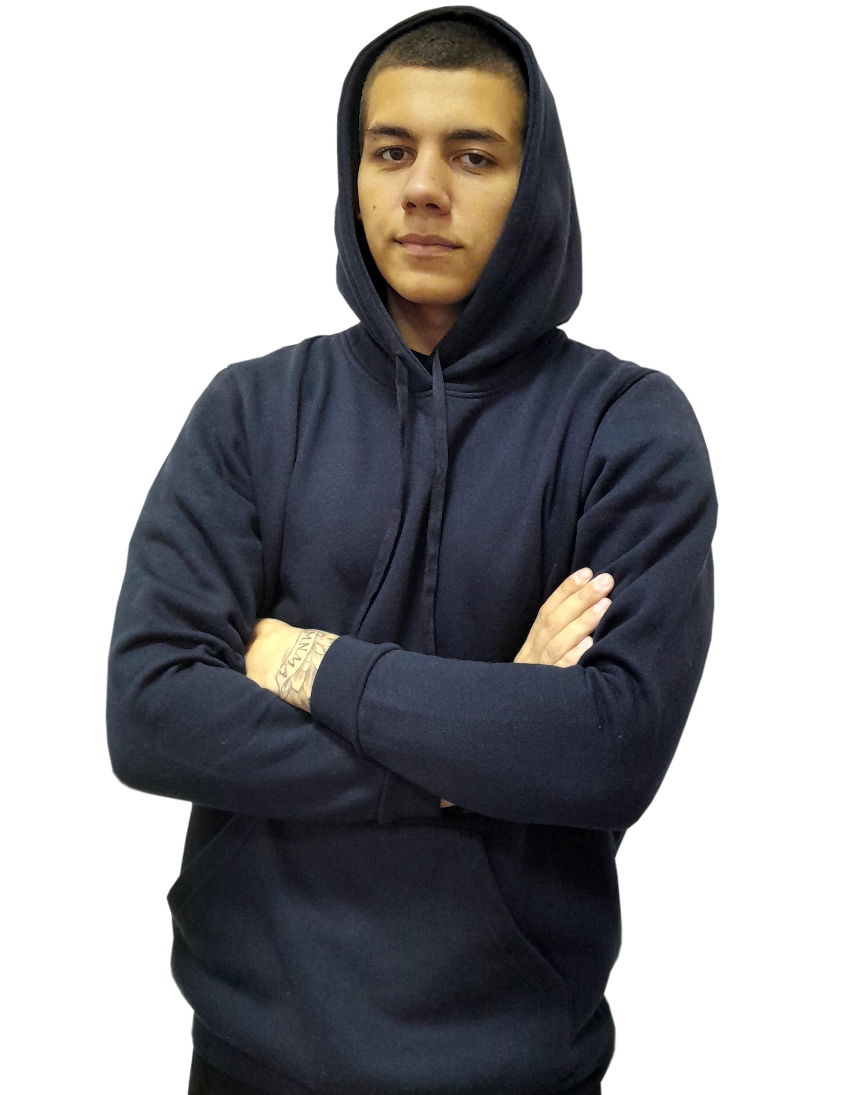Versatile navy hoodie for work, leisure, or layering