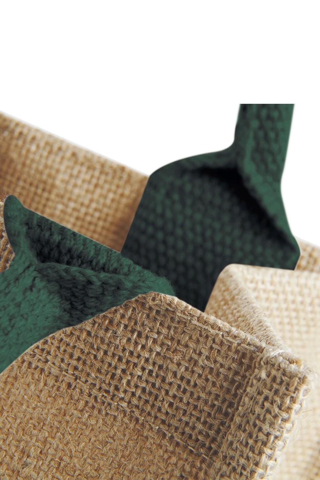 Eco friendly small jute tote bag with dark green handles