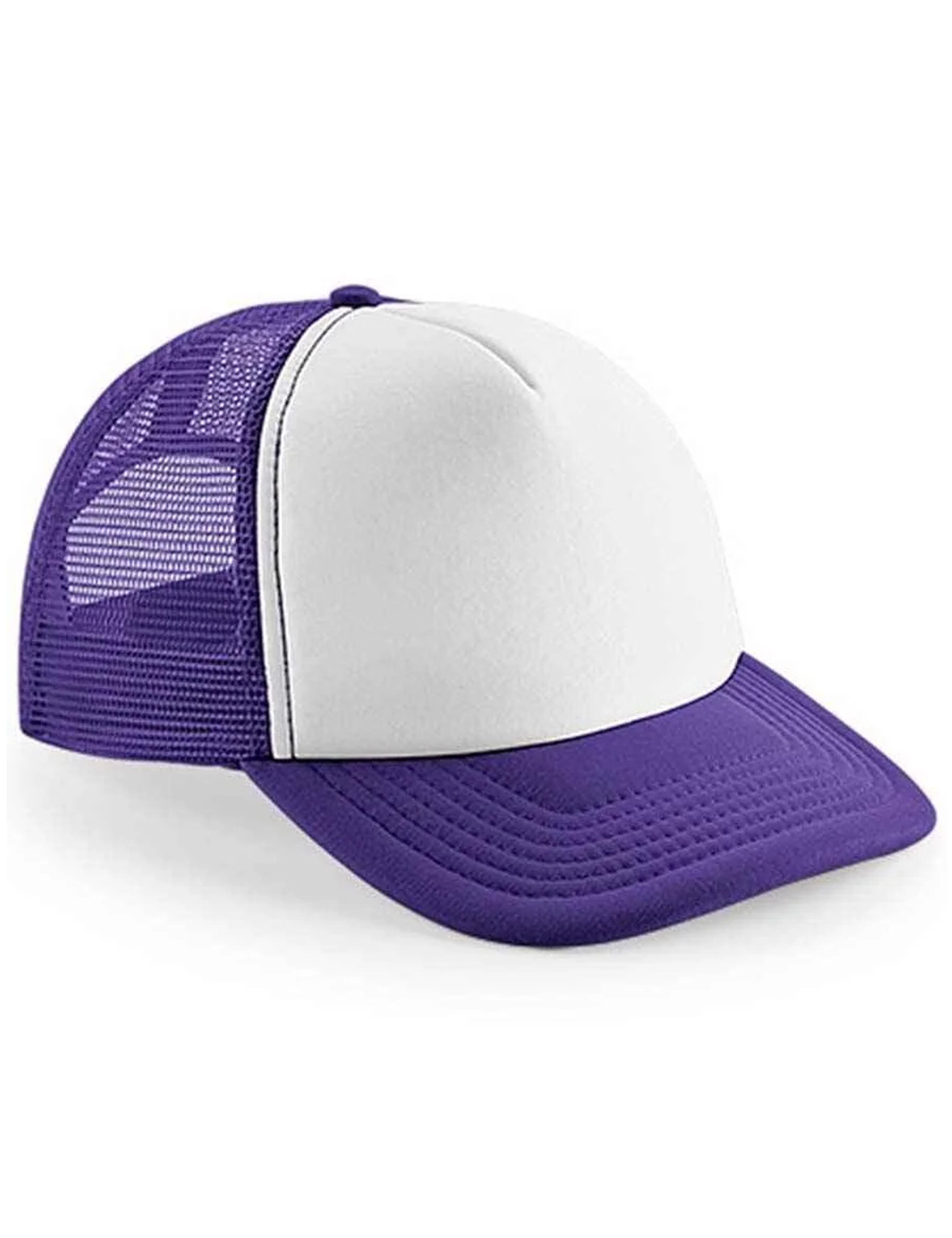 Personalised Embroidered Snapback Trucker Cap Purple/White