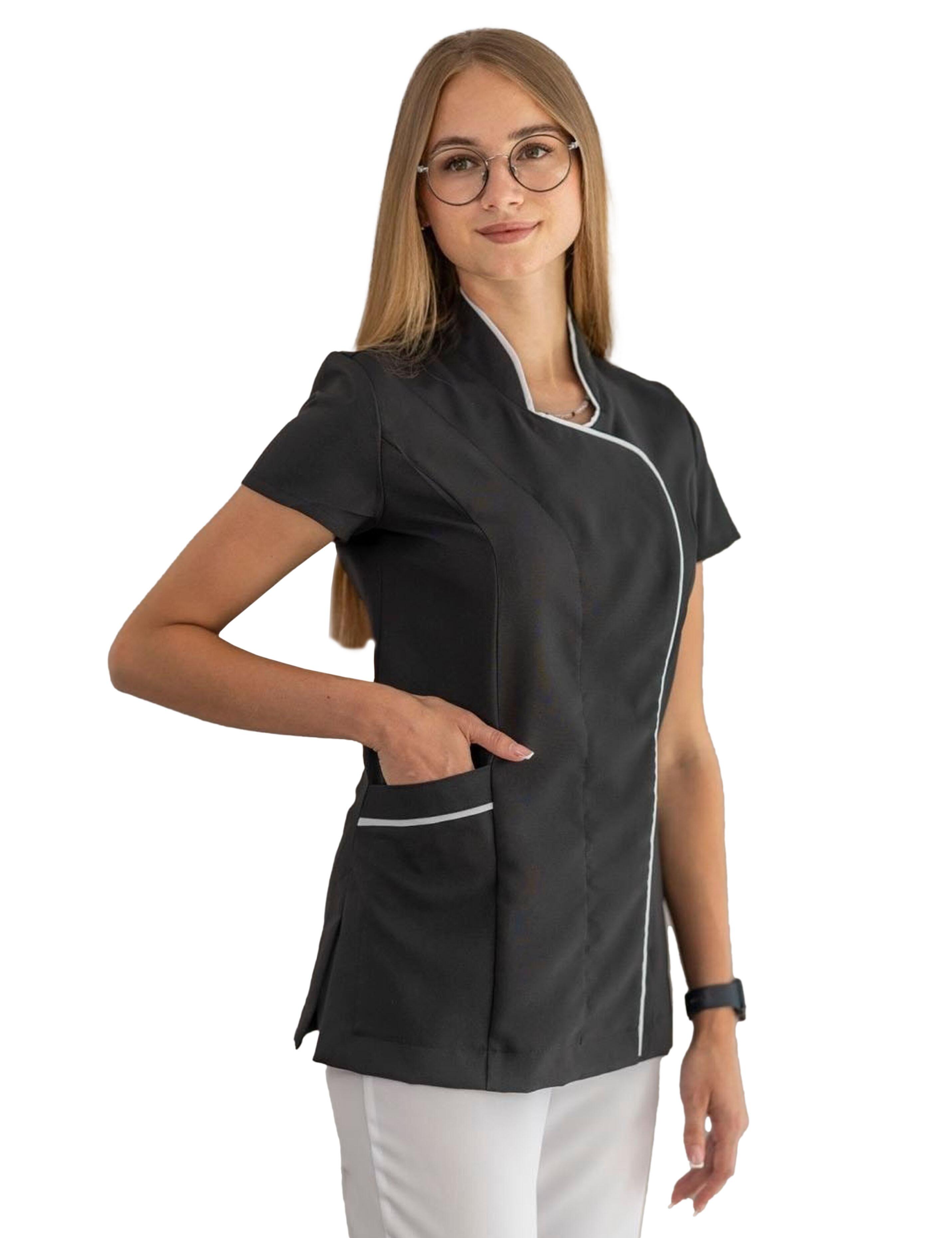 Bi-colour salon tunic black White professional uniform