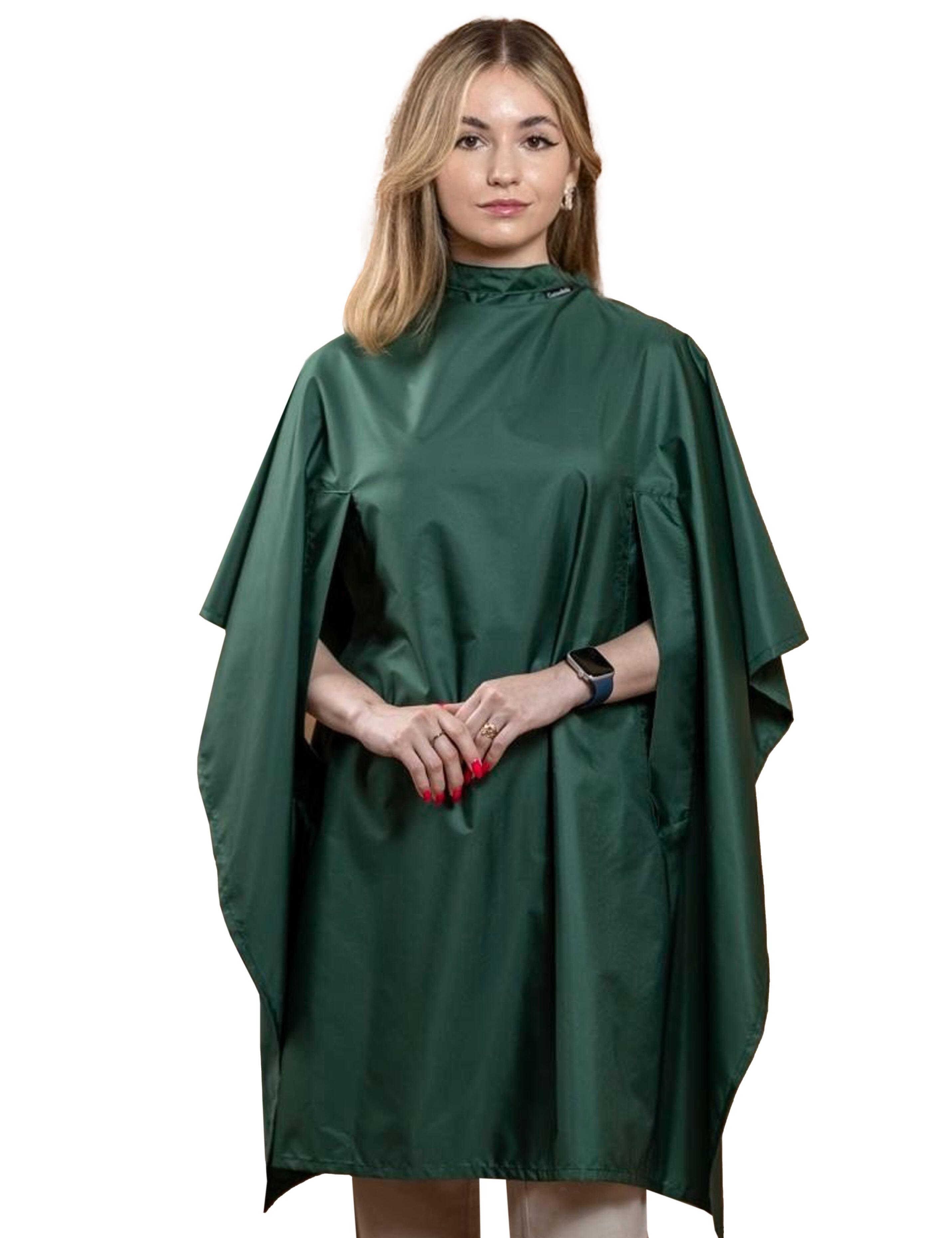 Waterproof Hair salon cape with hand slits bottle green