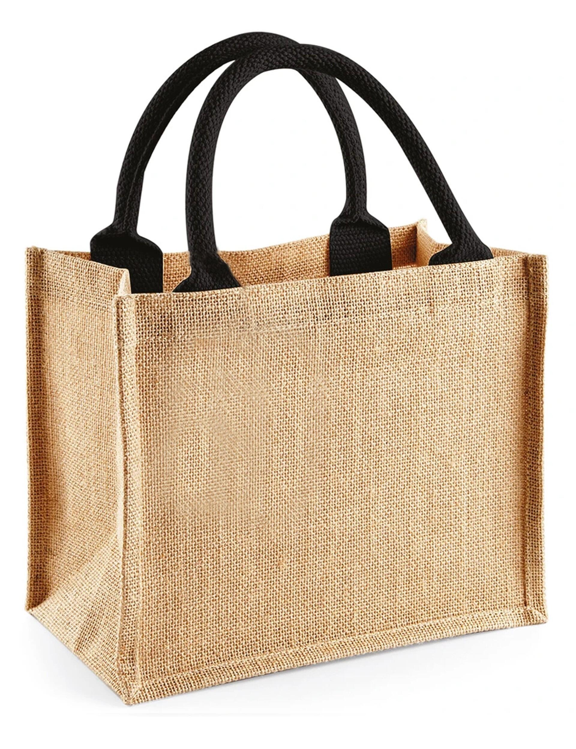 Natural Jute Mini Gift Bag with Black Handles Plain or Printed