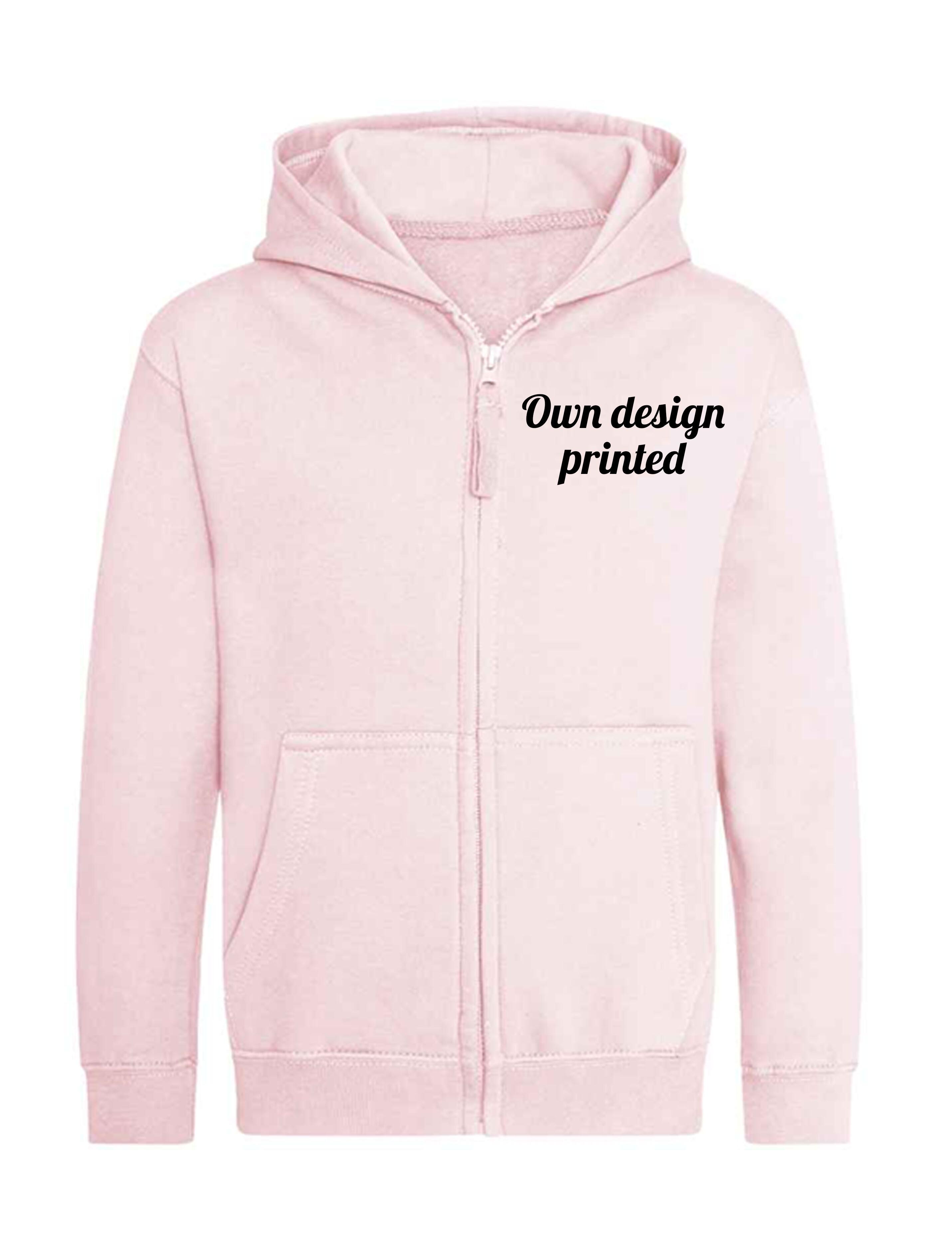 Personalised Kids Zipped Hoodie Pink with print