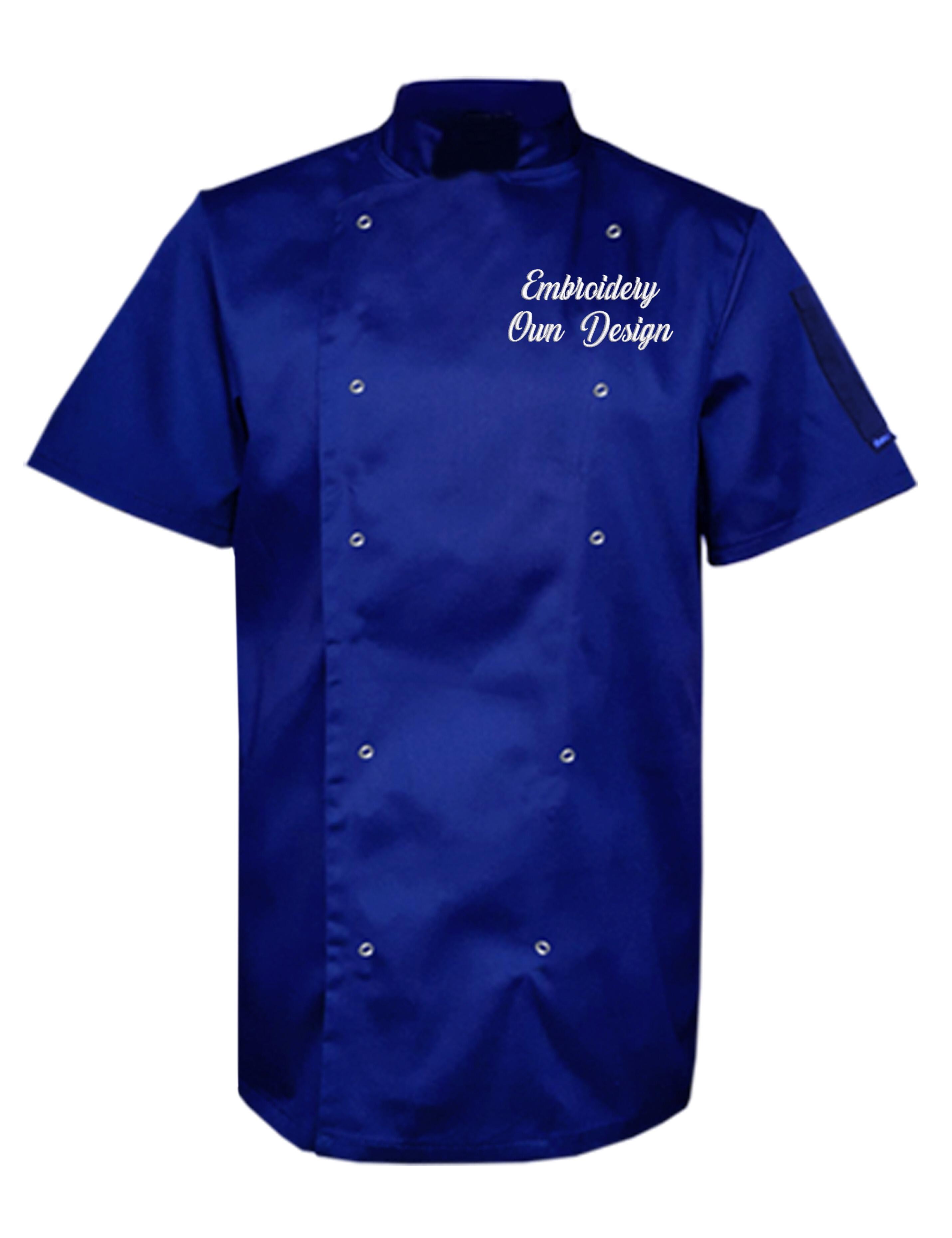 Personalised Short Sleeve Chef's Jacket Royal Blue with Embroidery
